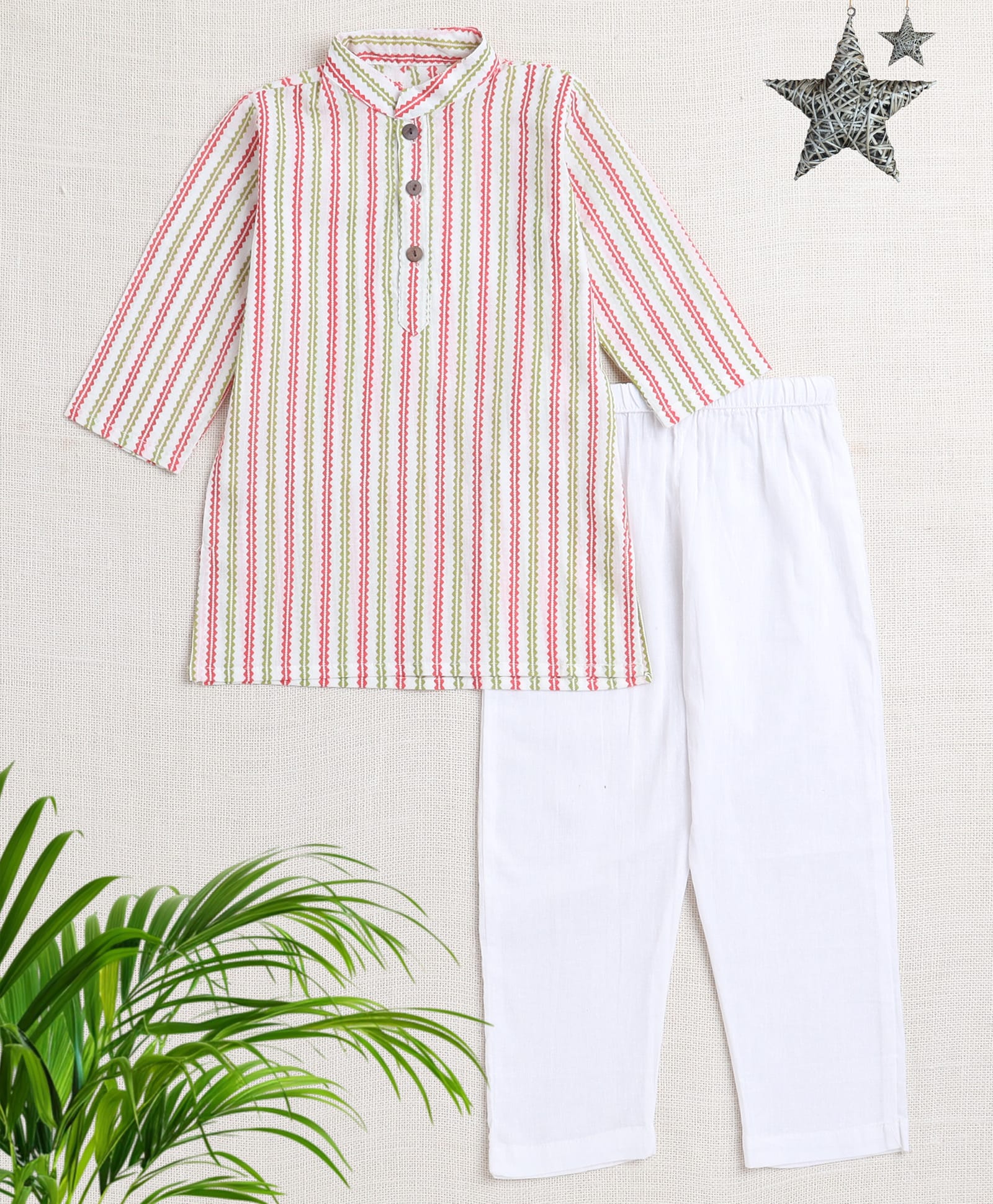 The Magic Wand Cotton Woven Full Sleeves Striped Kurta & Pant Set - Peach-picture-34
