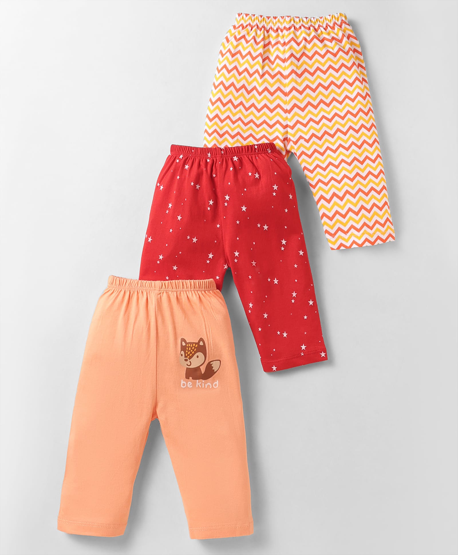OHMS Single Jersey Knit Full Length Lounge Pant With Star & Animal Print Pack Of 3 - Red Yellow & Orange-picture-15