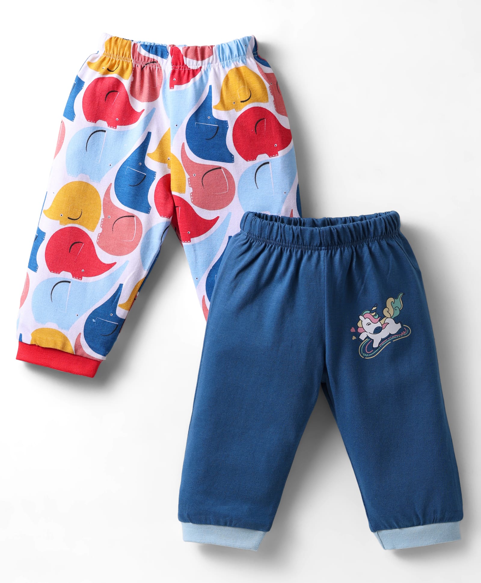 OHMS Single Jersey Knit Full Length Leggings With Animal Print Pack Of 2 - Navy Blue & Light Blue-picture-14