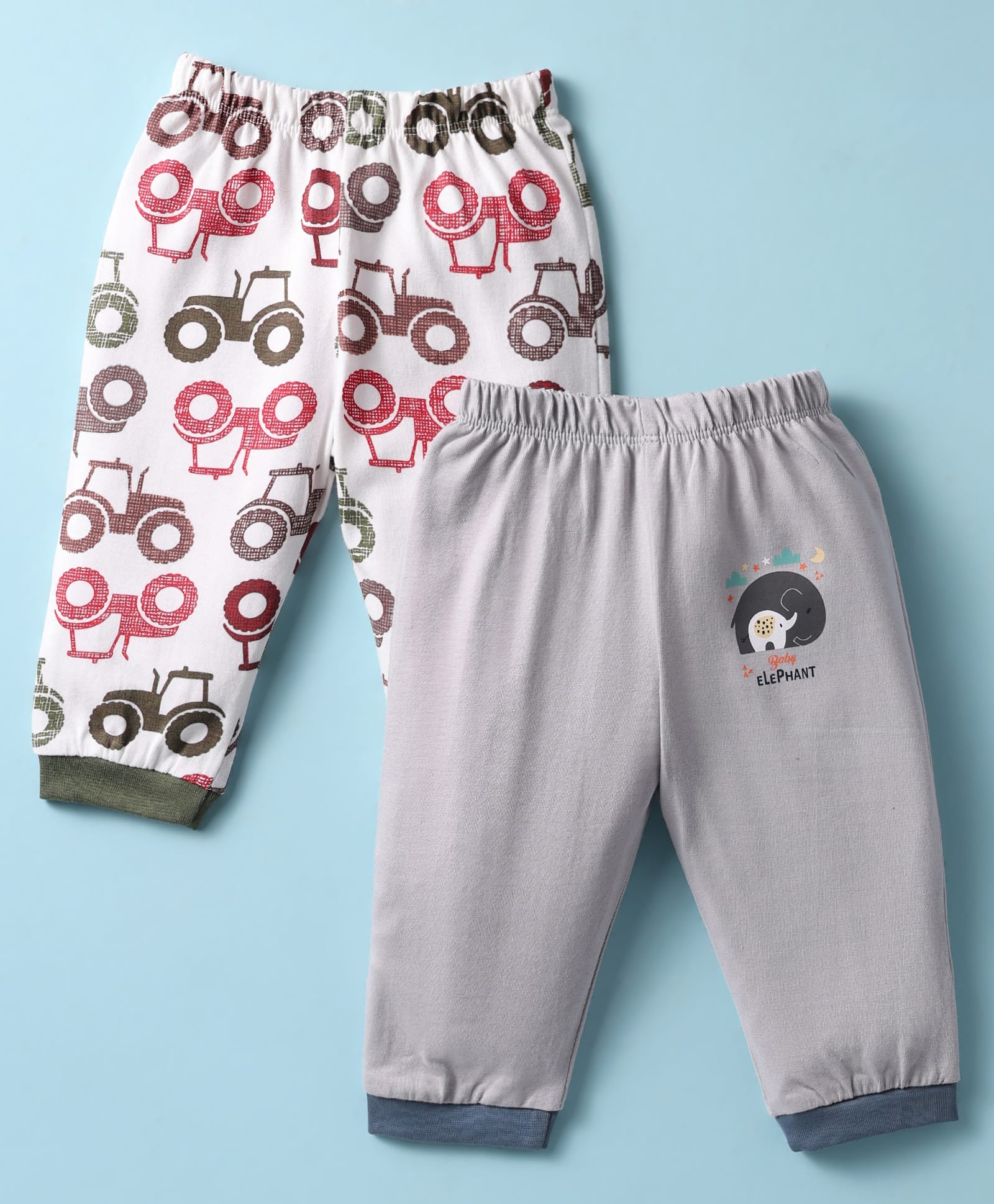 OHMS Single Jersey Knit Full Length Leggings With Vehicle Print Pack Of 2 - White & Grey-image-27
