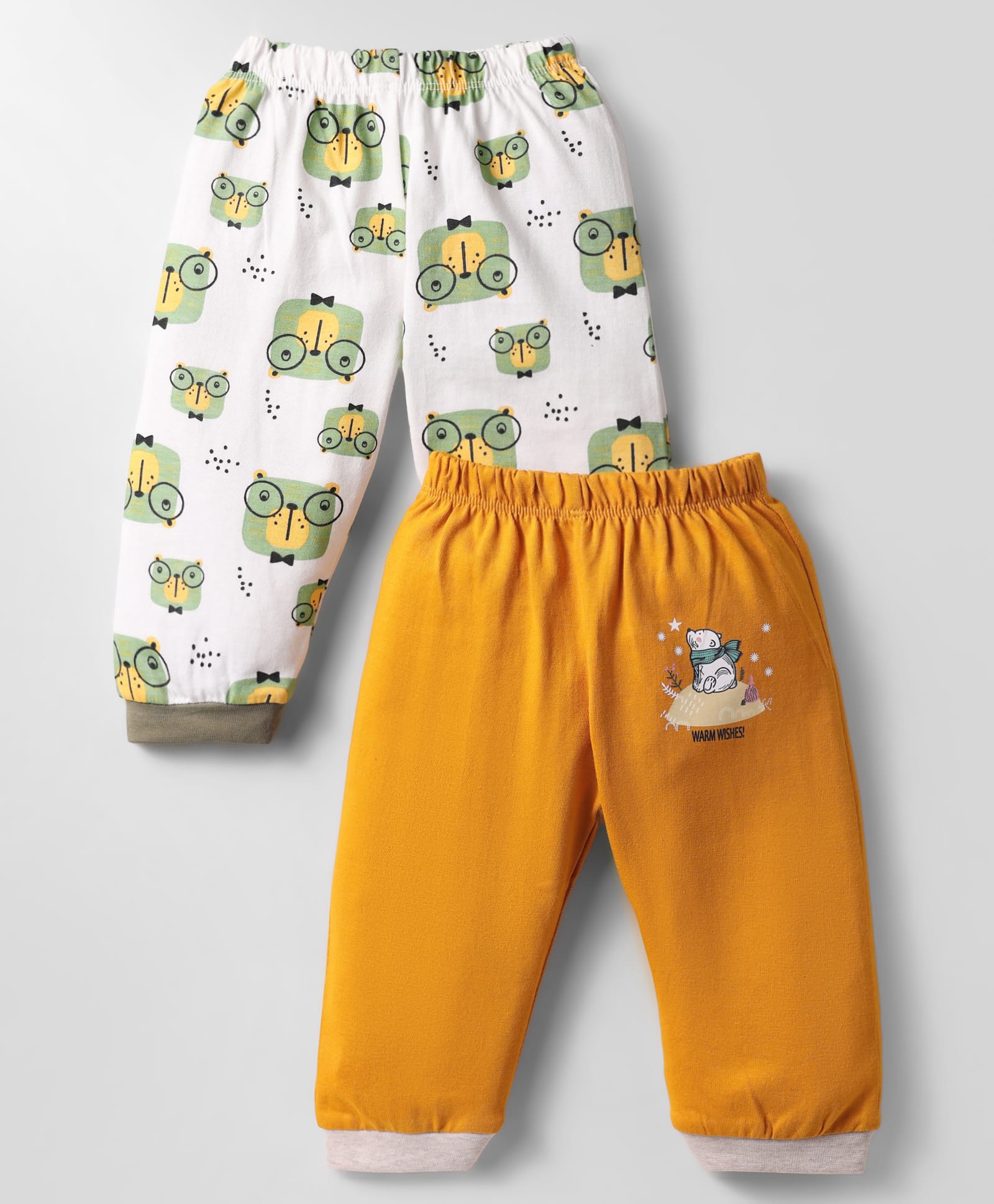 OHMS Single Jersey Knit Full Length Lounge Pant With Animal Print Pack Of 2 - White & Mustard-picture-22