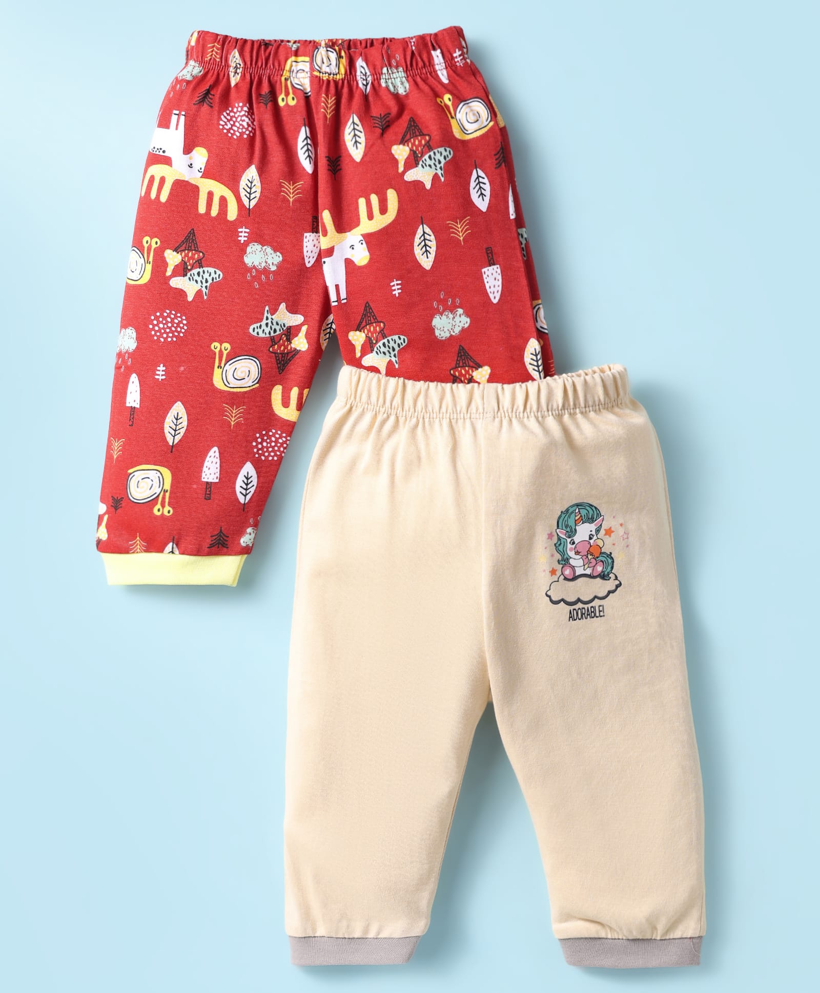 OHMS Single Jersey Knit Full Length Lounge Pant With Animal Print Pack Of 2 - Red & Cream-picture-13