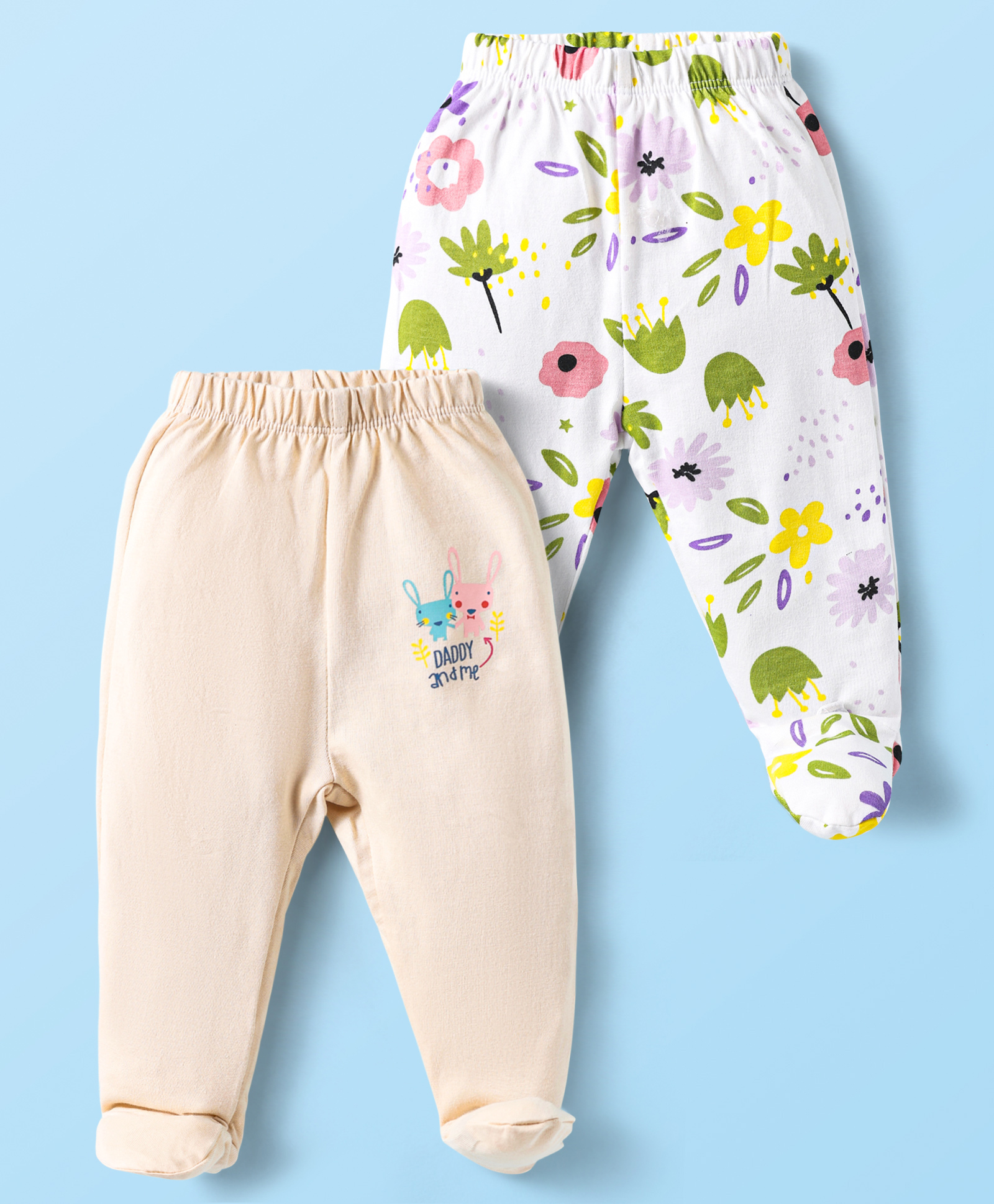OHMS Single Jersey Knit Footed Bootie Leggings with Animal Print Pack of 2 - Light Green & Peach-image-39