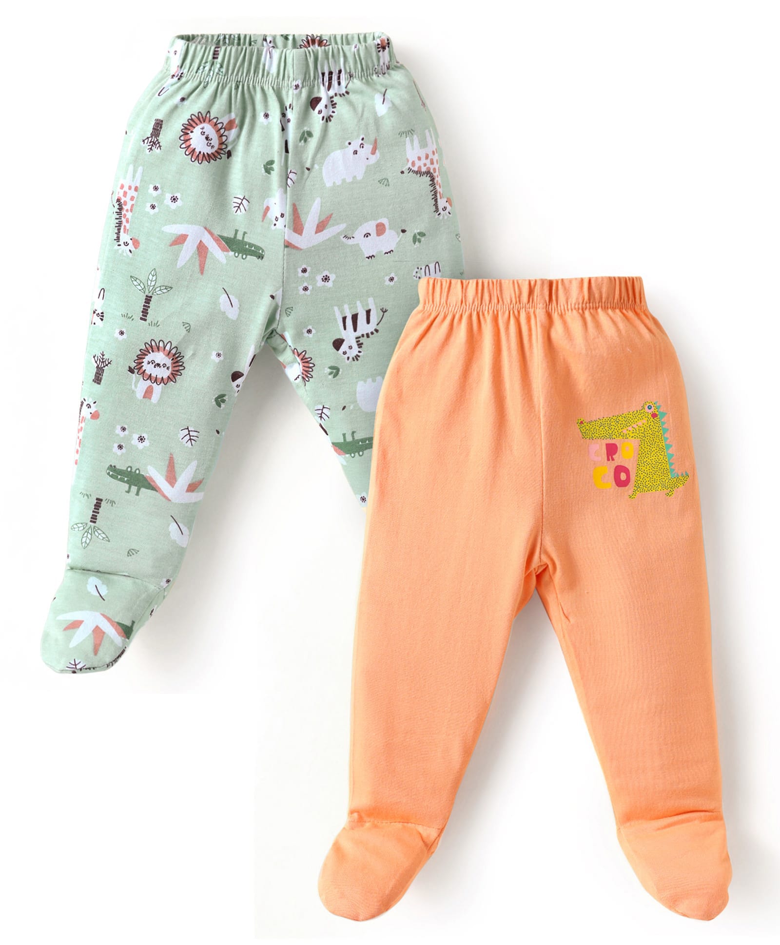 OHMS Single Jersey Knit Animal Printed Bootie Leggings Pack of 2 - Orange & Light Blue-picture-20