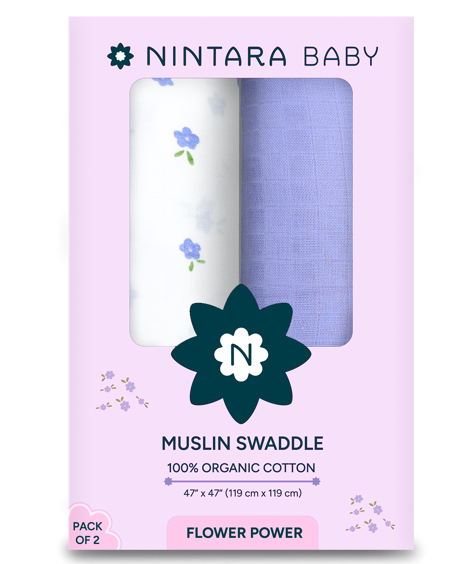 Nintara Baby Soft Extra Large Swaddle Pack of 2 - Flower Power - Multicolor-image-17