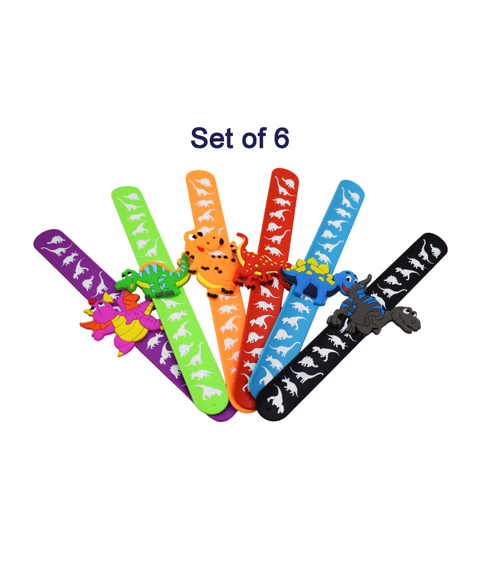 Asera Dinosaur Slap Bands Silicone Wristbands Party Supplies Kids Party Favors Decor Novelty Toy School Prize Gifts Children Goodie Bag Fillers Birthday Return Gifts (Dino 6 Pcs)-picture-2