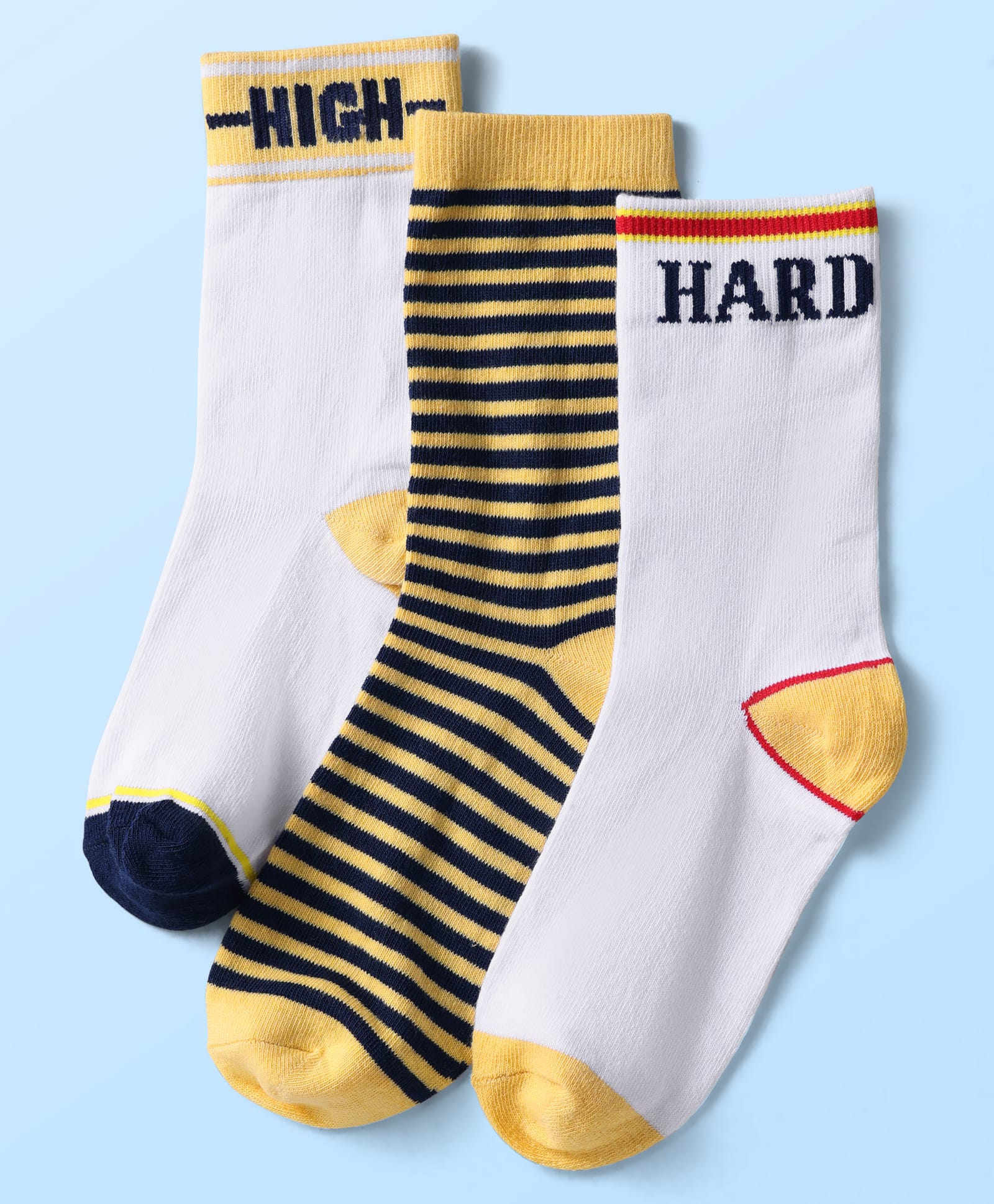 Pine Kids Knit Ankle Length Silvadur Antimicrobial Socks with Stripe & Text Design Pack of 3 - Color May Vary-image-38