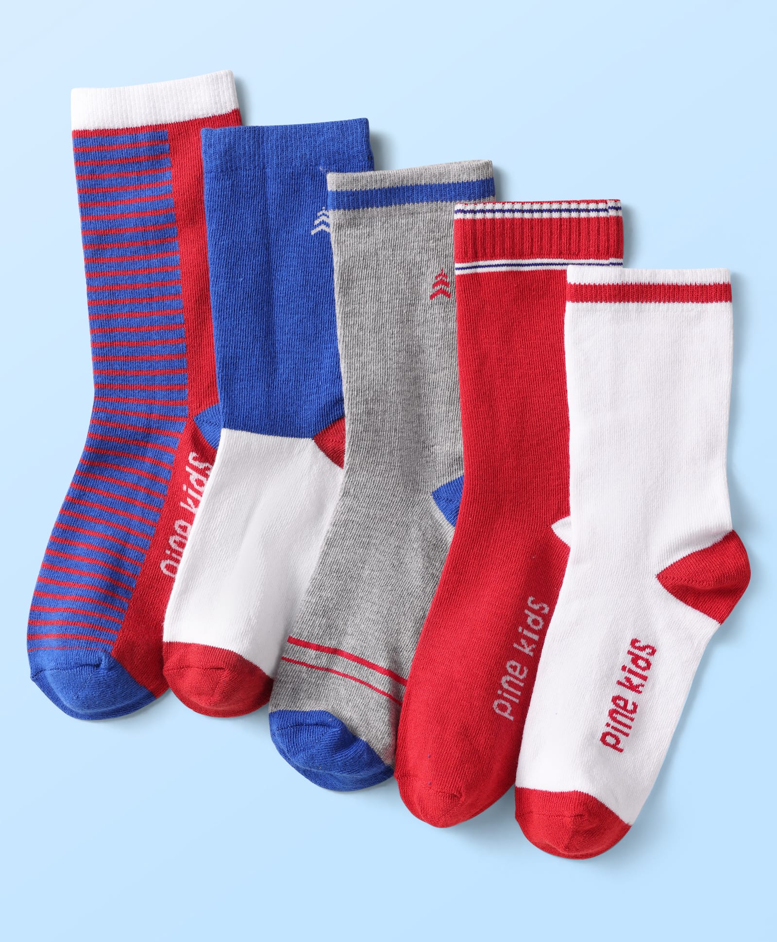 Pine Kids Knit Ankle Length Silvadur Antimicrobial Socks with Color Block Design Pack of 5 - Color May Vary