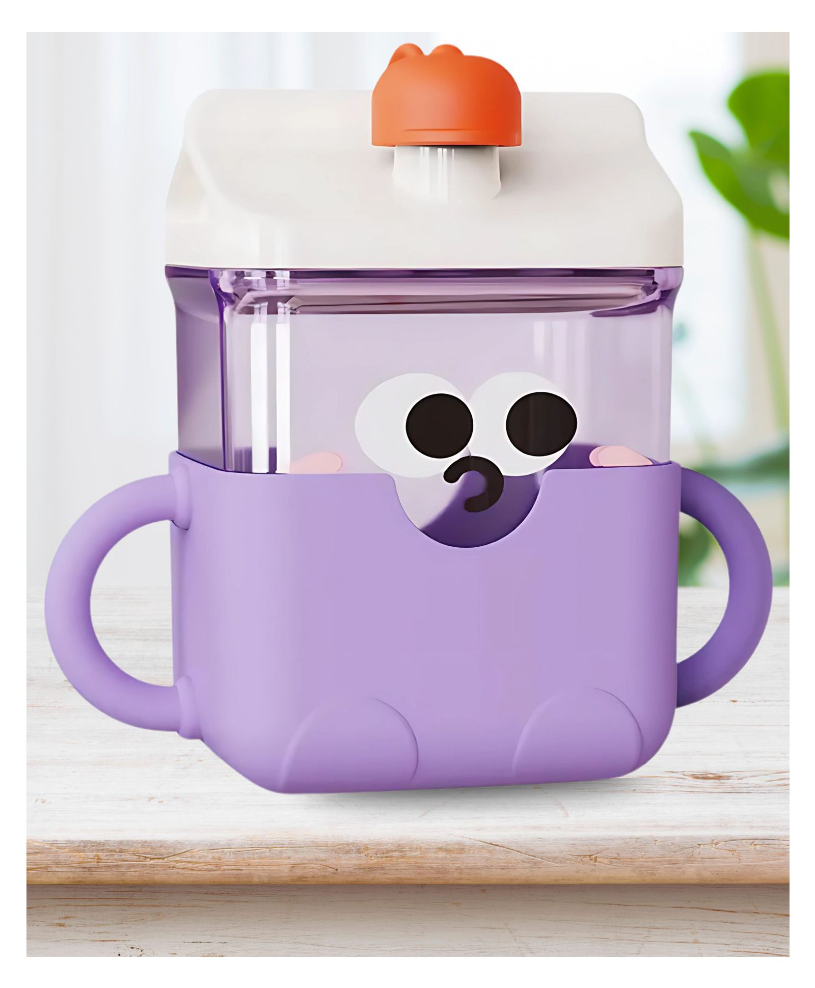 SUN & SHINE | Sipper Water and Milk Bottle For Kids | Baby Training Water Cup with Handle, Silicone Straw & Cap | Sippy Cup Face Print | Bottle For Kids | 300 ml | 6 months - 6+ years (Purple, 300 ml)-picture-37