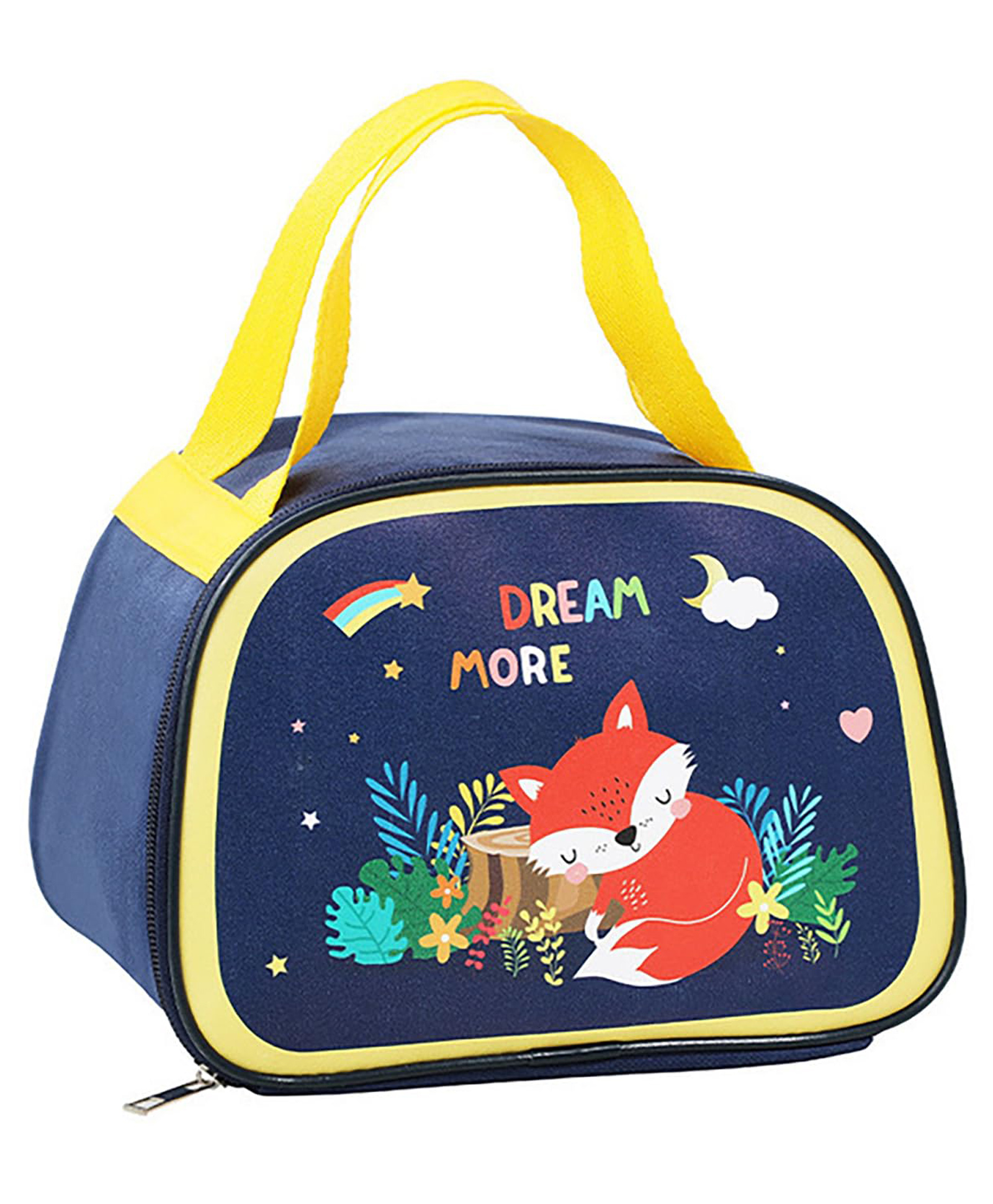 House of Quirk Insulated Reusable Lunch Bag Tote Bag For Three Layer Thick Fabric Women Lunch Bag For School Picnic Office Outdoor Gym (Dark Blue Dream More Fox), 3 Liters-image-25