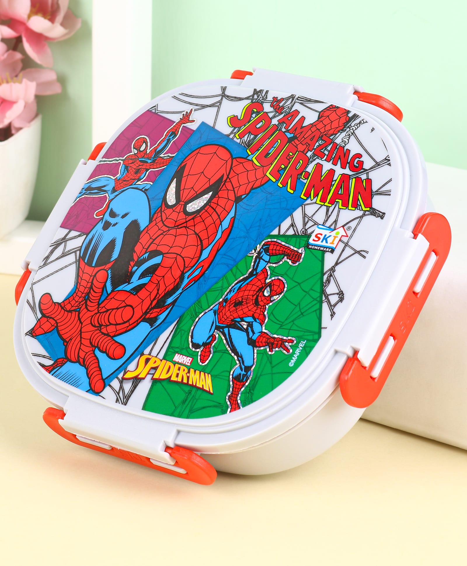 Spider Man Insulated Bento Lunch Box with Stainless Steel Inner Container & Steel Spoon - Red & Grey-image-31