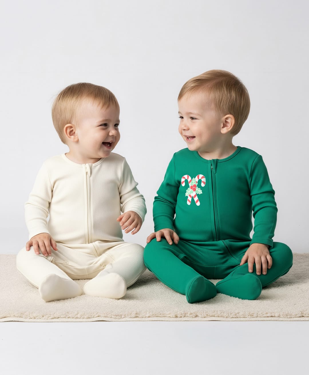 Bonfino 100% Cotton Full Sleeves Footed Sleep Suits With Christmas Theme Print Pack Of 2 - Green & Ivory-picture-48