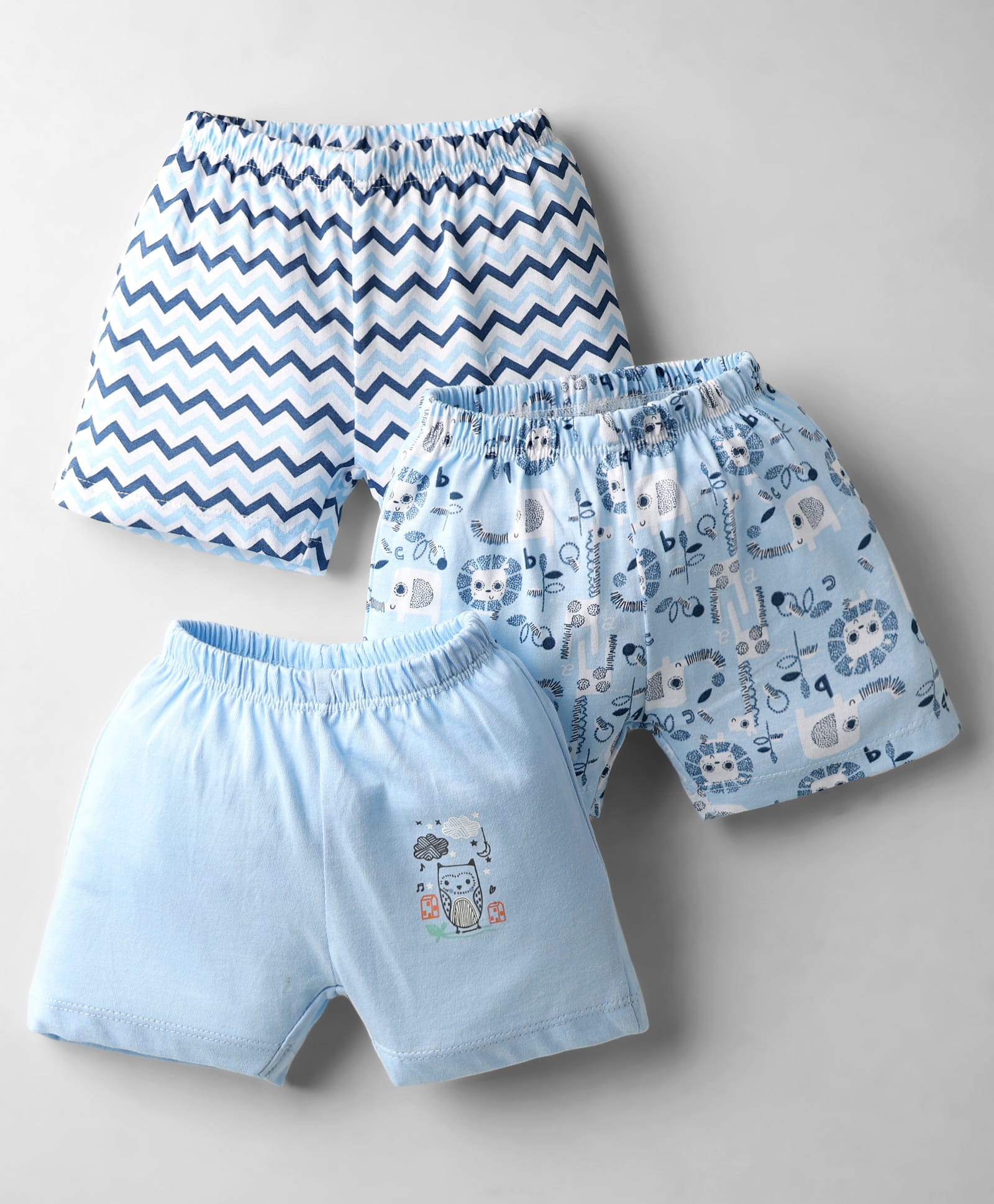 OHMS Single Jersey Knit Knee Length Shorts with Jungle Theme Print Pack of 3 - Light Blue-picture-25