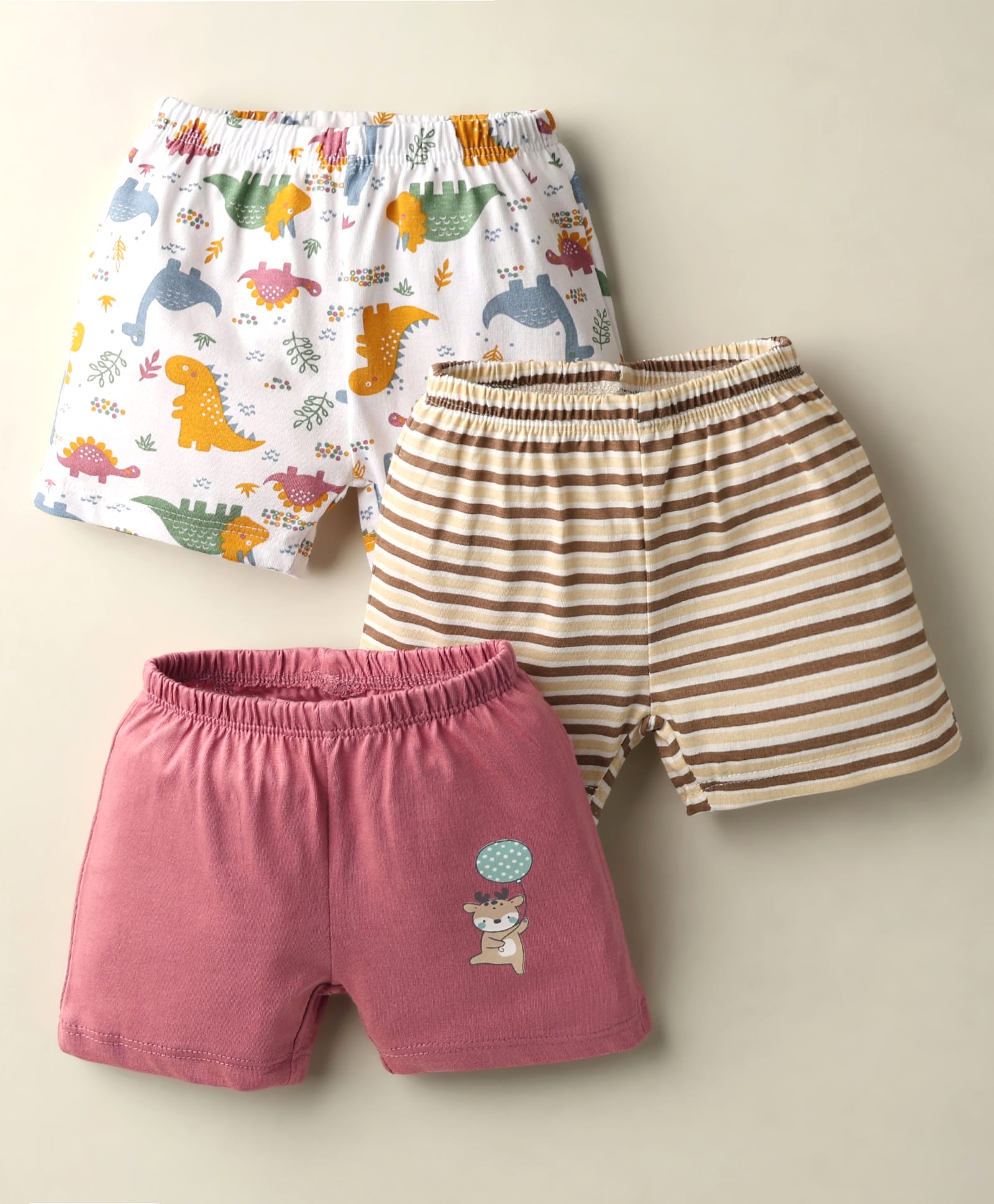 OHMS Single Jersey Knit Knee Length Shorts with Animal Print & Stripes Pack of 3 - Multicolor-picture-27