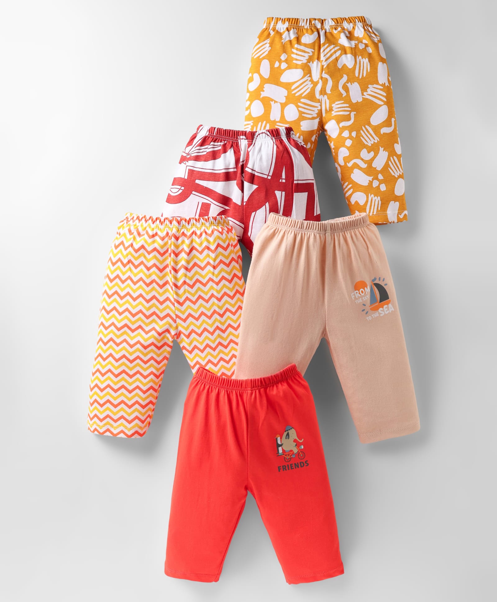 OHMS Single Jersey Knit Full Length Lounge Pants with Animal & Yatch Print Pack of 5 - Yellow Red & Peach-picture-33