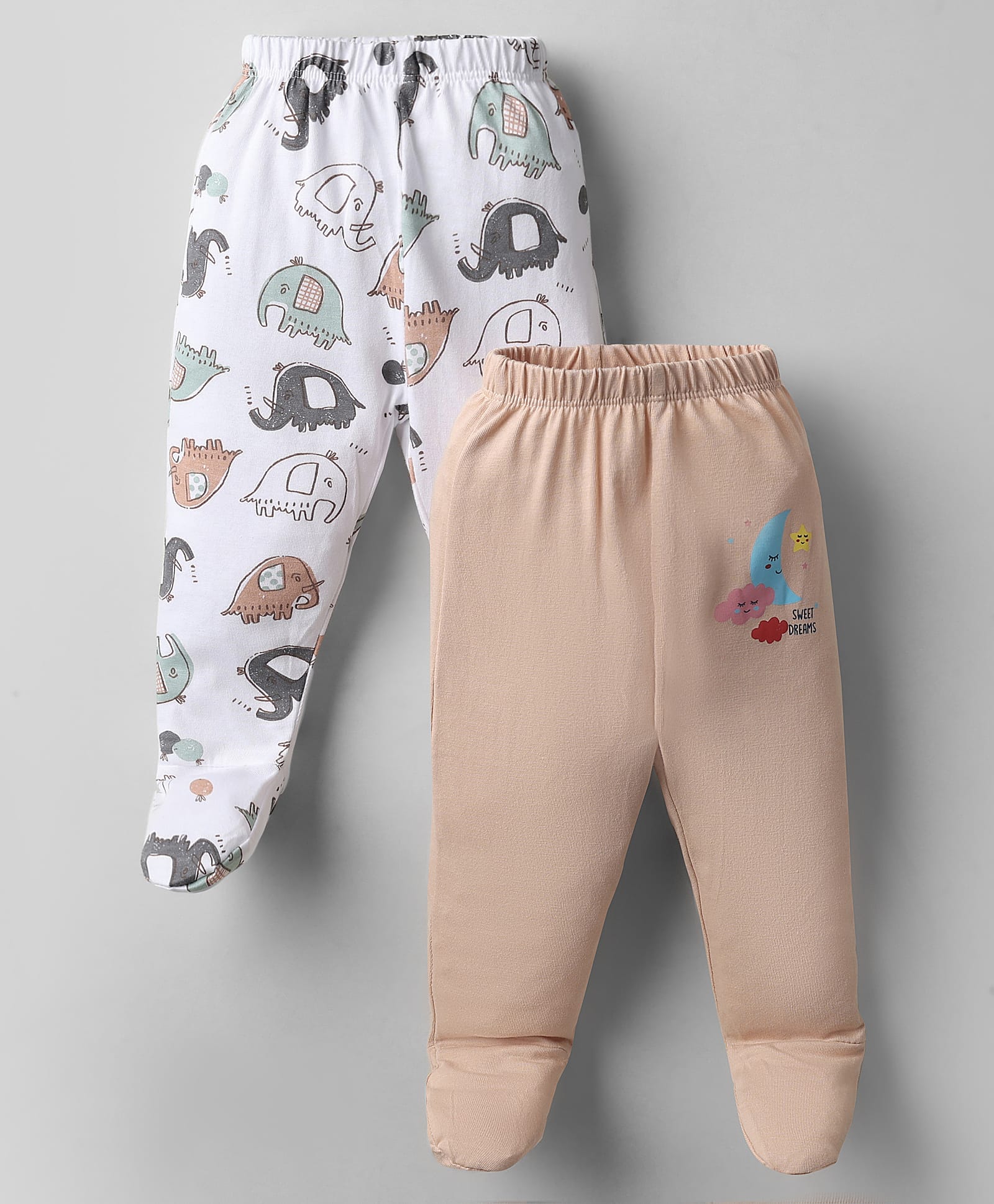 OHMS Single Jersey Knit Bootie Leggings With Animal Print Pack of 2 - Tan & White-image-48