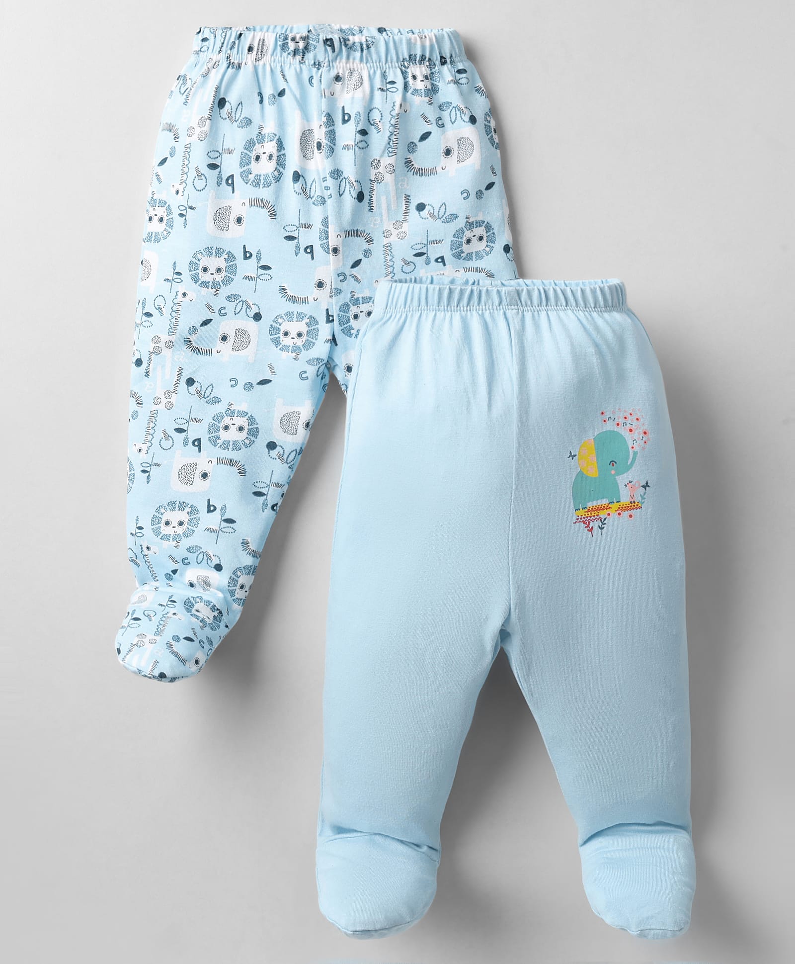 OHMS Single Jersey Knit Bootie Leggings With Animal Print Pack of 2 - Light Blue-image-1