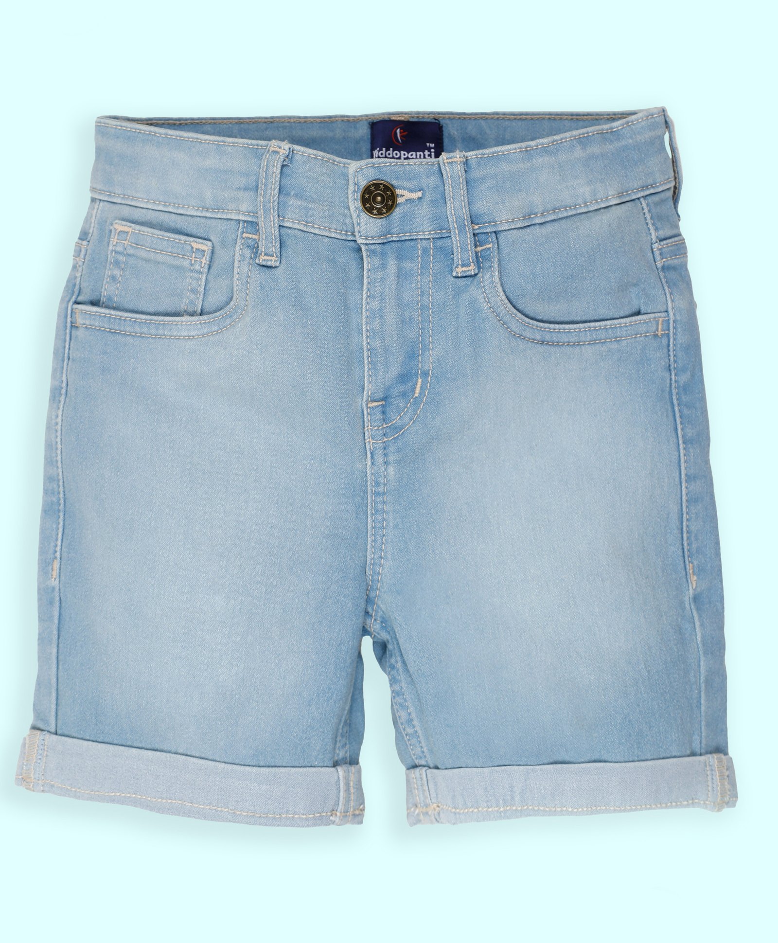 Kiddopanti Denim Washed Roll Up Shorts - Light Blue-picture-15