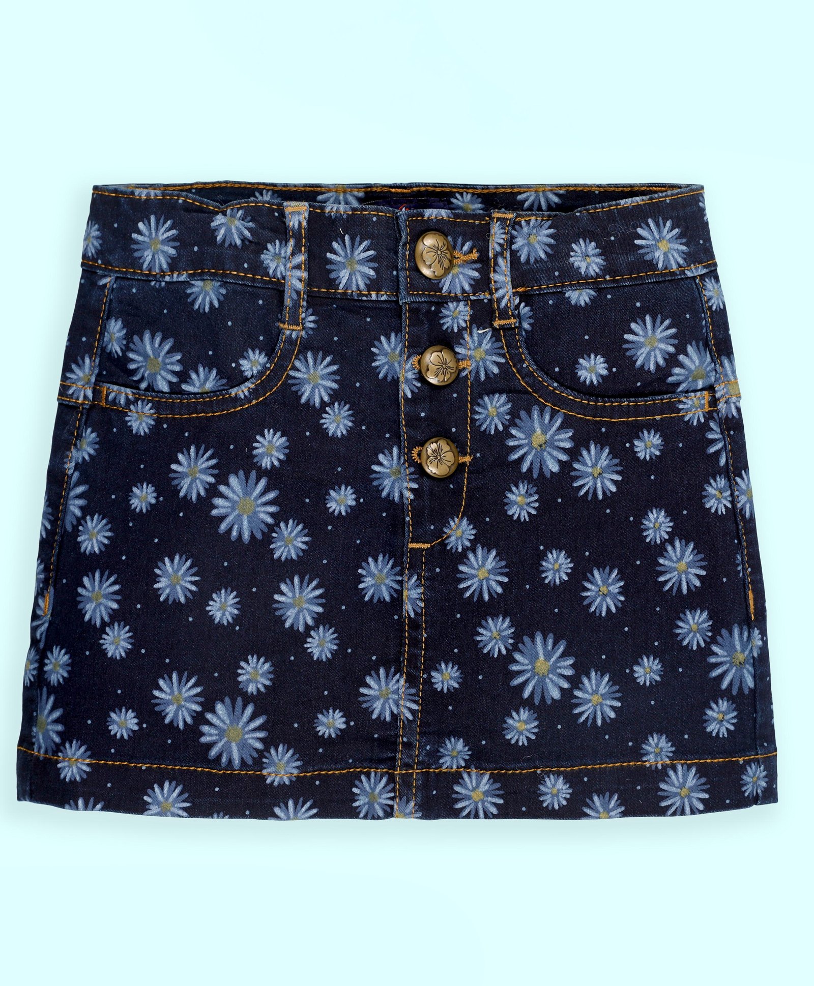 Kiddopanti Denim Floral Printed Skirt - Dark Blue-picture-23