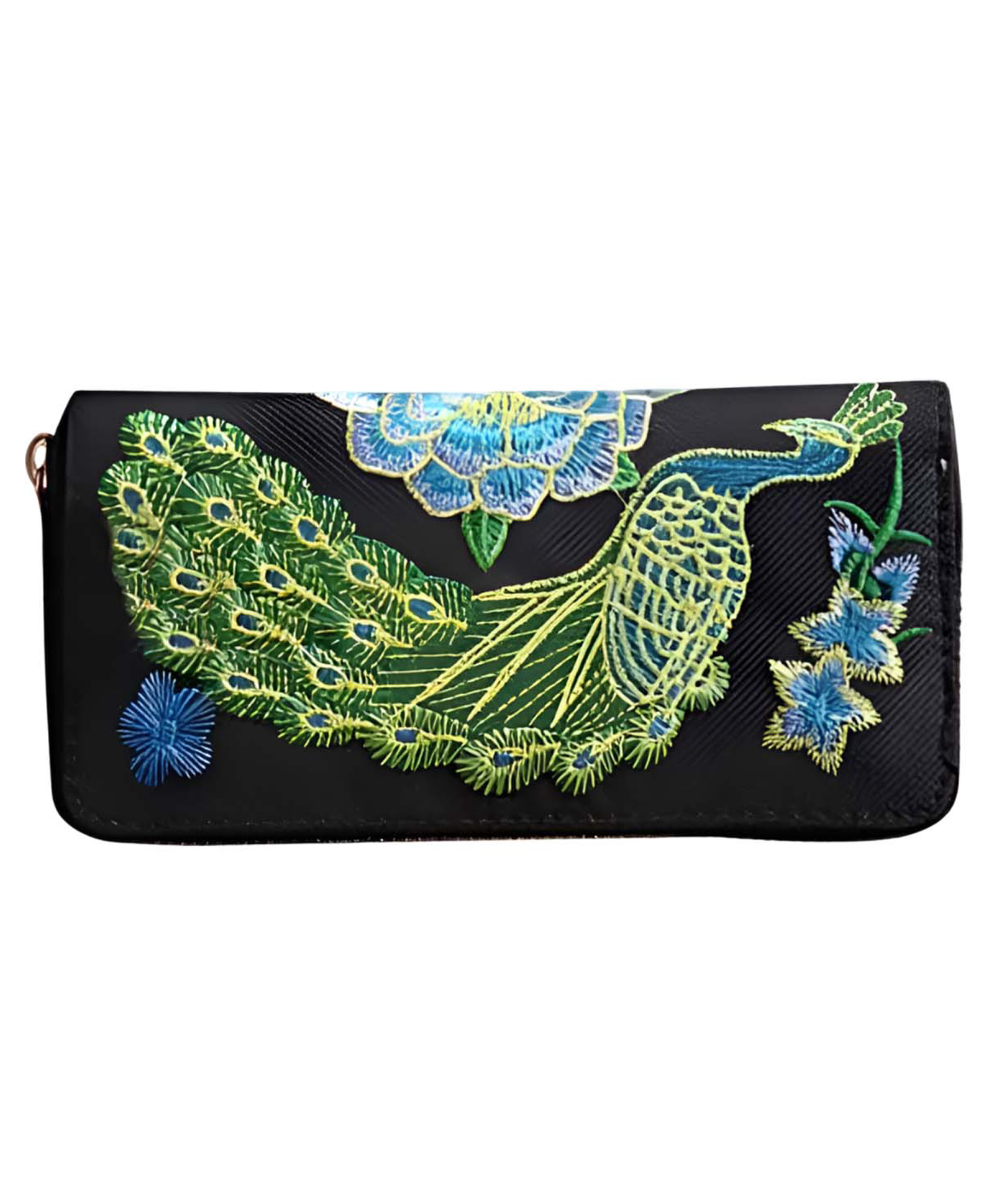MOMISY Women's PU Leather Peacock Embroidery Clutch Purse, Handbag, Party Wedding Wallet with Zipper (Black)-picture-12