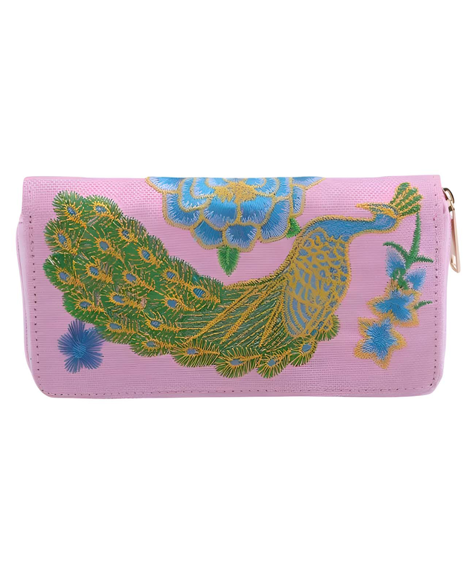 MOMISY Women's PU Leather Peacock Embroidery Clutch Purse, Handbag, Party Wedding Wallet with Zipper (Light Pink)-image-42