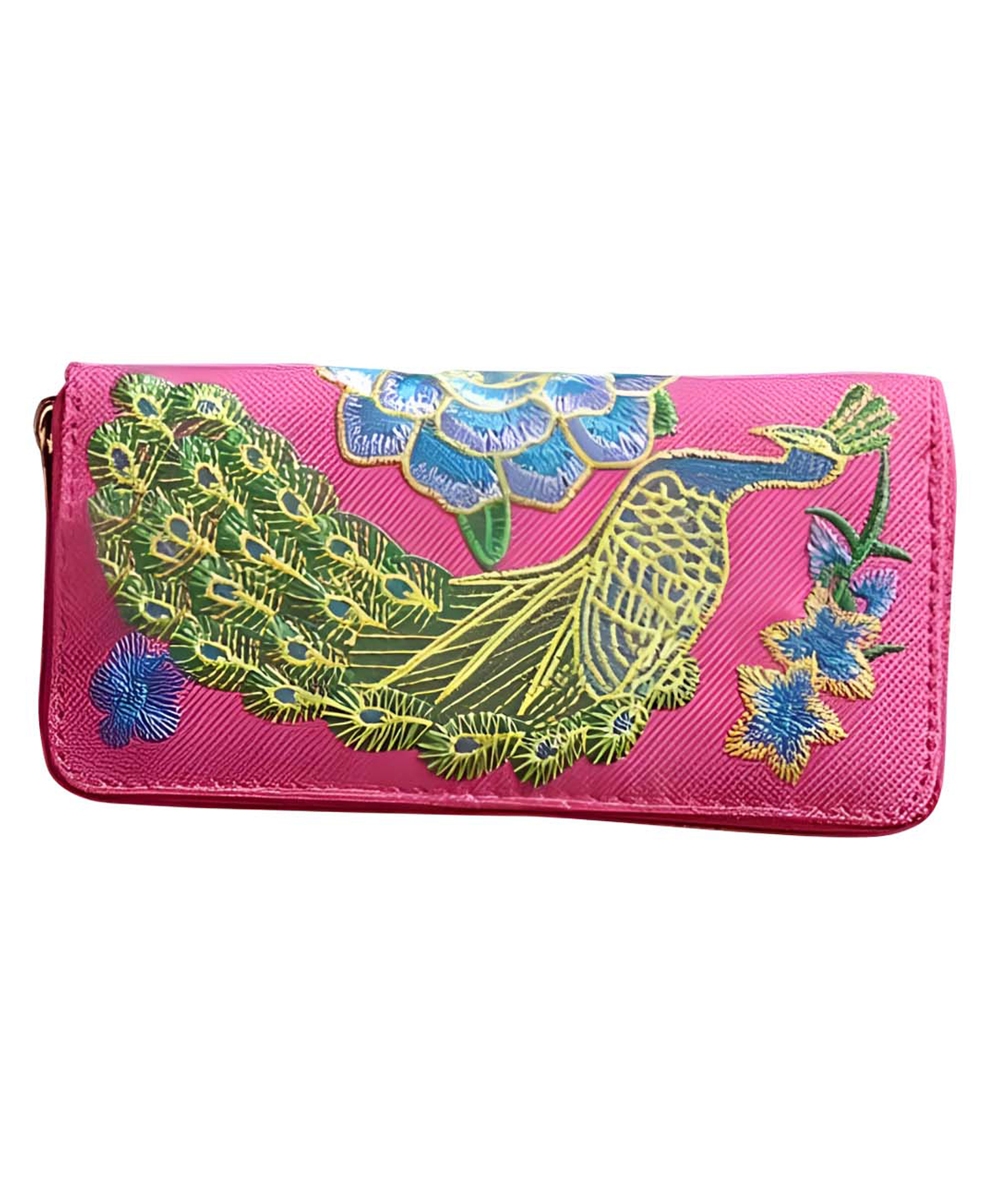MOMISY Women's PU Leather Peacock Embroidery Clutch Purse, Handbag, Party Wedding Wallet with Zipper (Dark Pink)-image-27