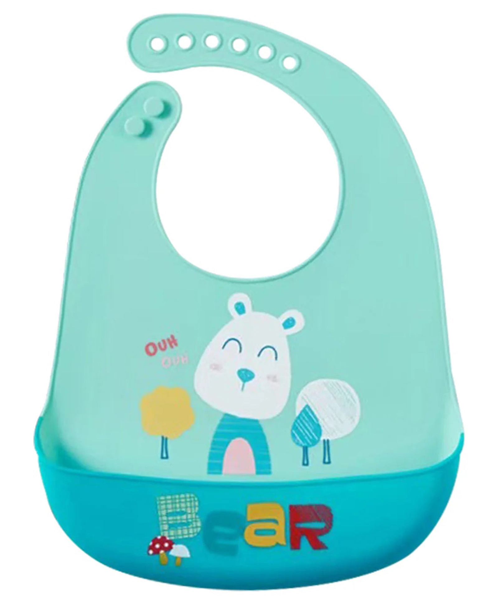 MOMISY Baby Bib For Newborn Waterproof Silicone Apron Wipeable Stain Resistant With pocket - Sea Green Bear-picture-8