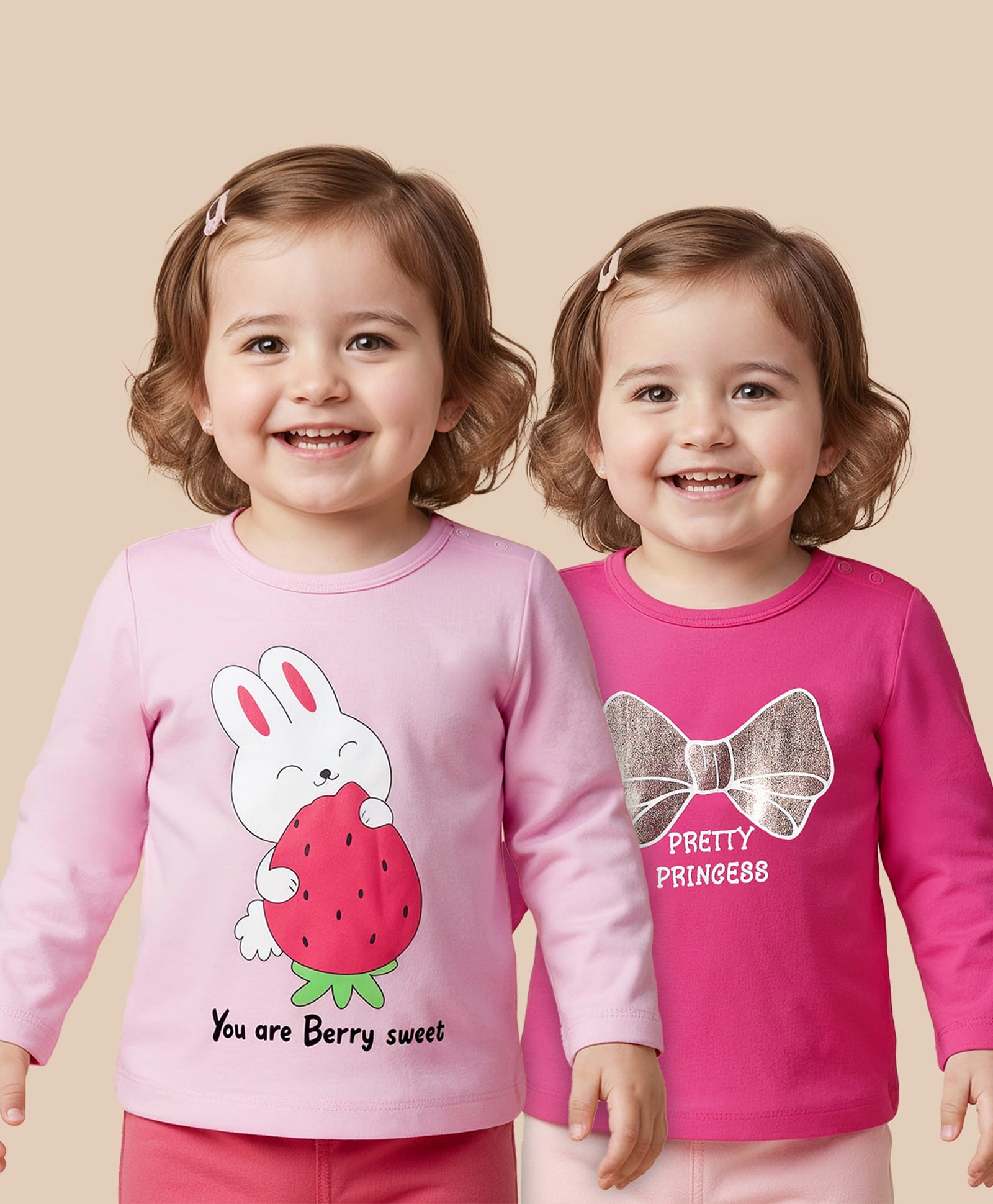 Babyoye 100% Cotton Knit Eco Jiva Finish Full Sleeves T-Shirts With Bunny Print Pack Of 2 - Pink & Dark Pink-picture-20