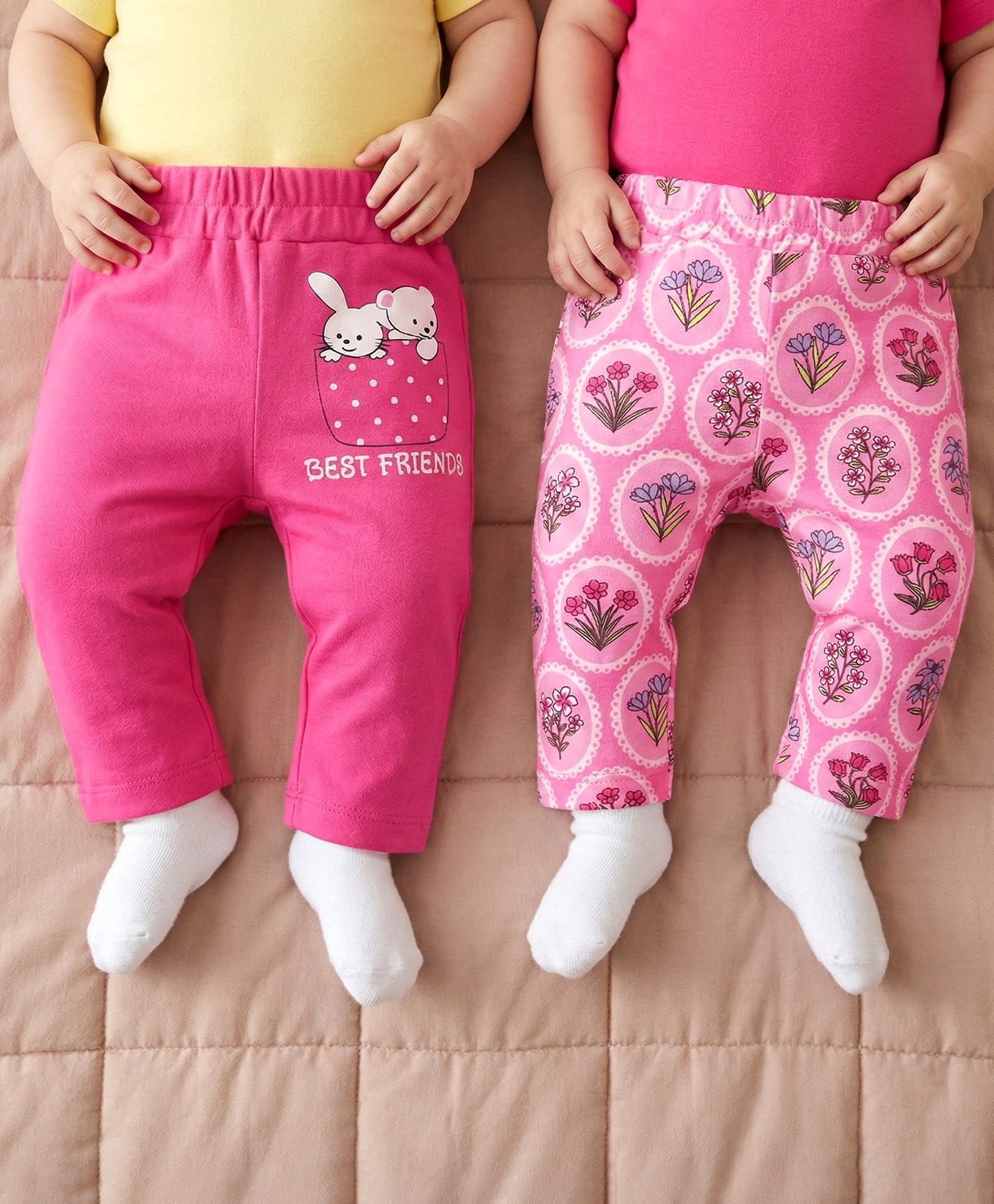 Babyoye 100% Cotton With Eco Jiva Finish Full Length Leggings with Floral & Animal Print Pack of 2 - Pink-picture-24