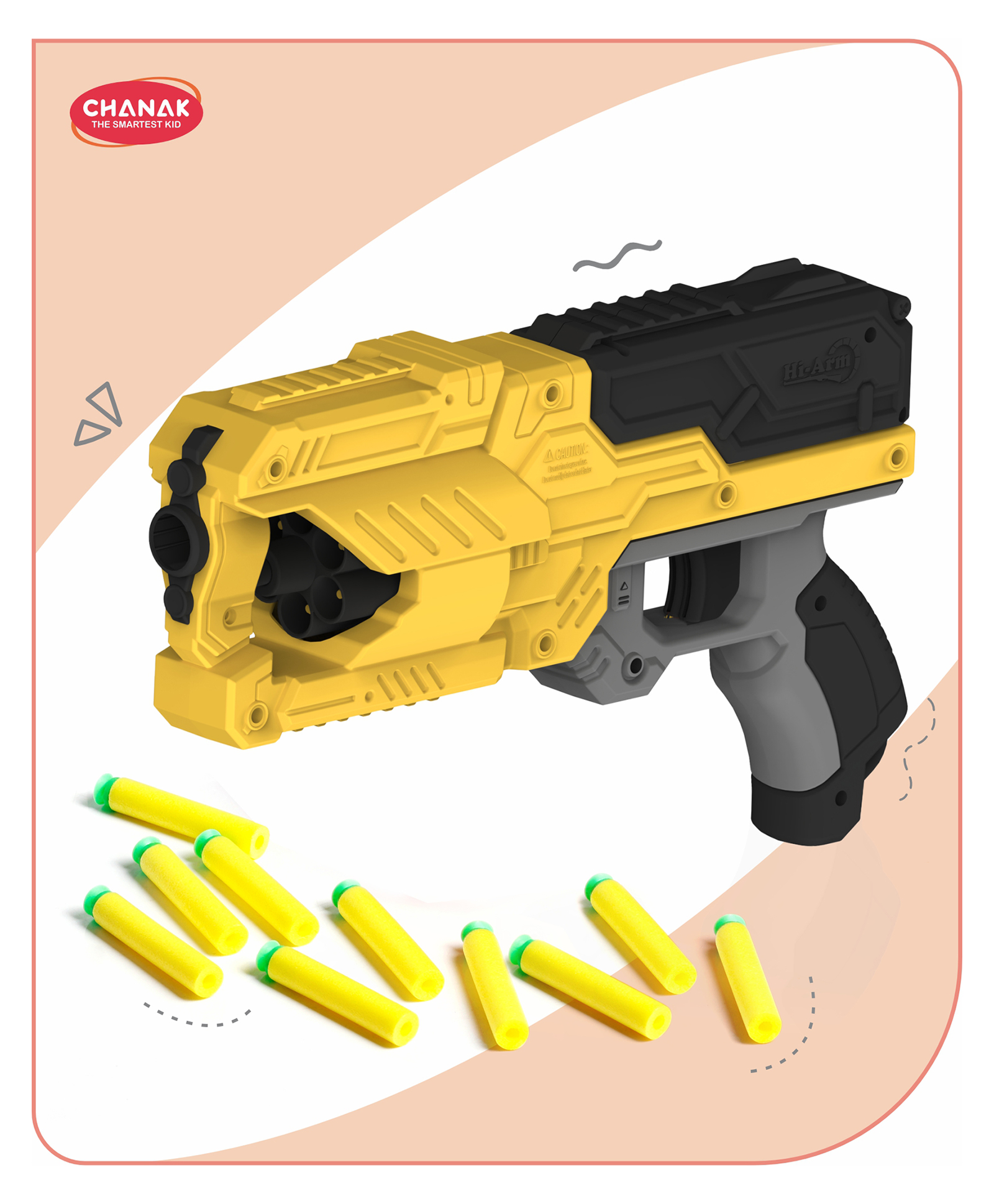 Aditi Toys High Performance Six Fire Gun, Toy Blaster Gun With 6 Dart Rotating Drum, Hi-Arm Toy Gun For Kids Above 6 years, Accurate Upto 45 Feet, Includes 10 Soft Bullet Darts, BIS Approved. (Yellow)-picture-17