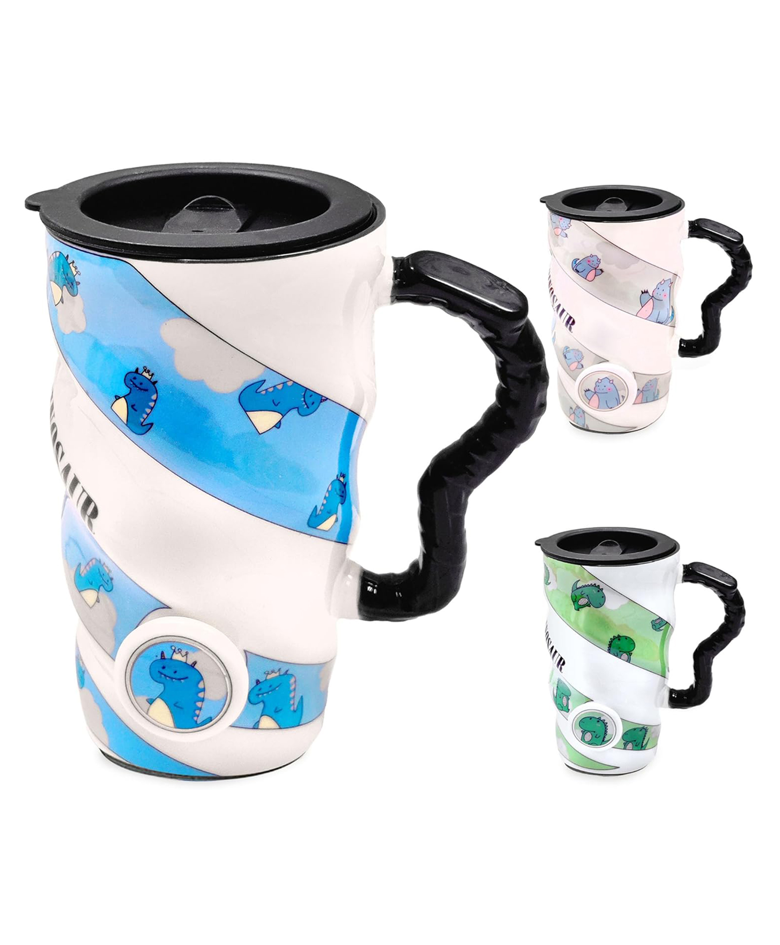 Bunie Dinosaur Theme Ceramic Mug with Lid Pack of 1 - 350 ml-image-25