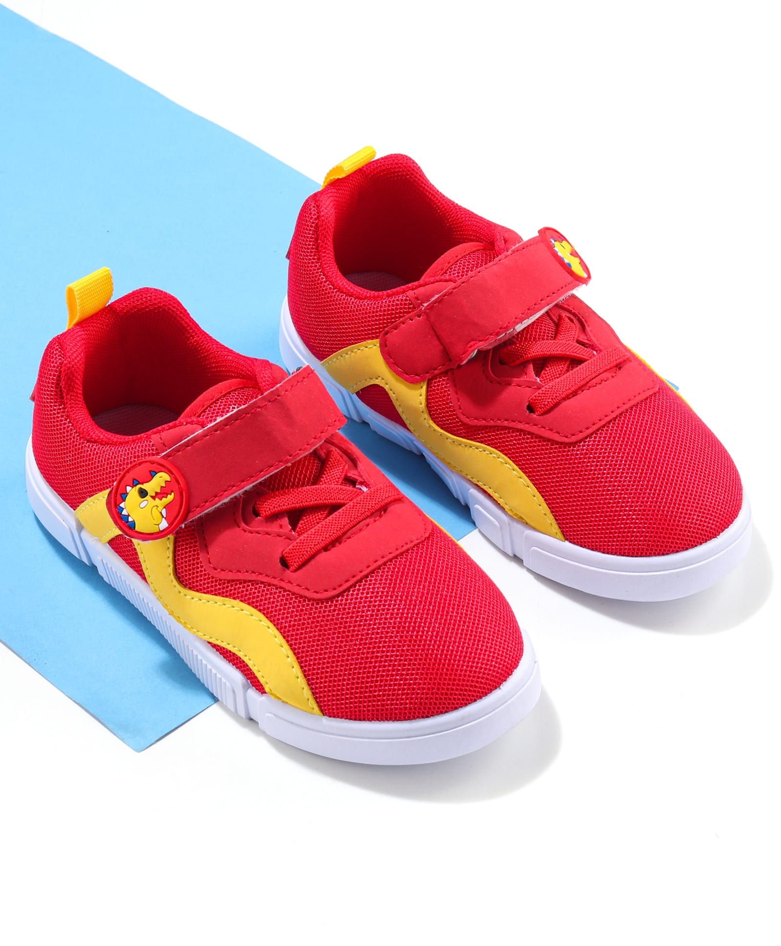 Cute Walk by Babyhug Velcro Closure Sneaker Shoes With Dino Applique - Red-image-36
