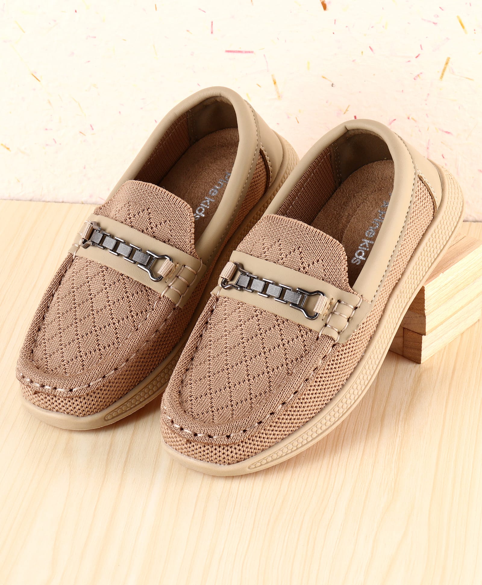 Pine Kids Slip on Loafers With Applique - Beige