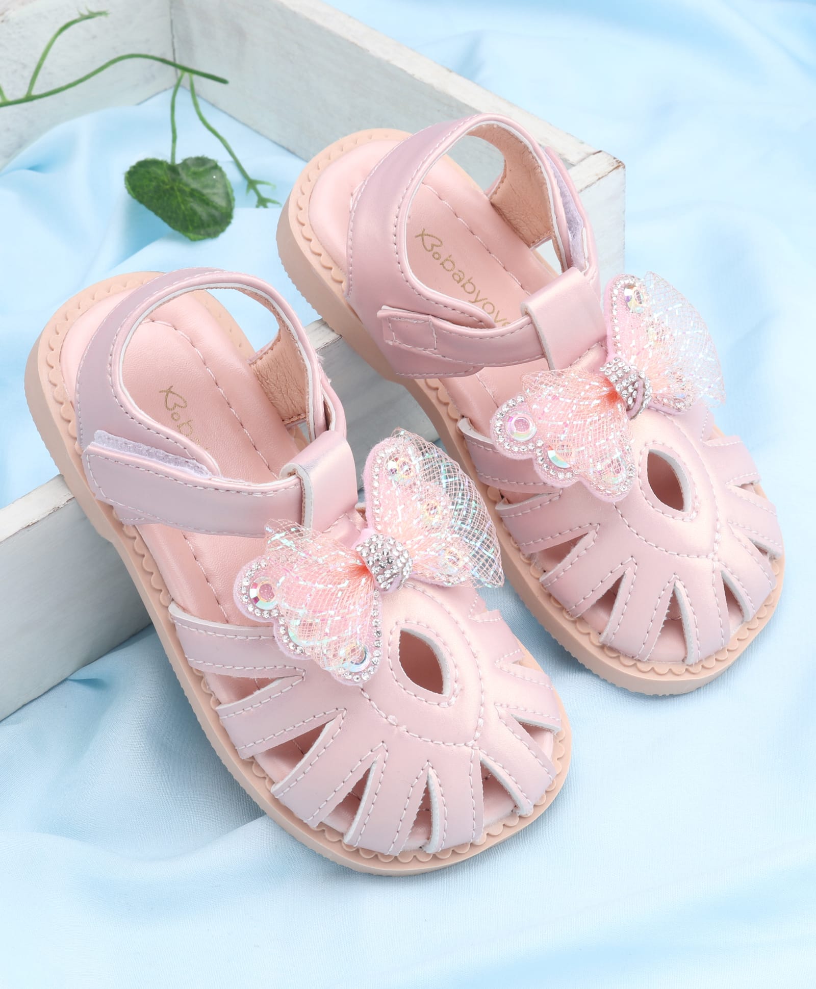 Babyoye Velcro Closure Sandals with Bow Applique - Pink-picture-10