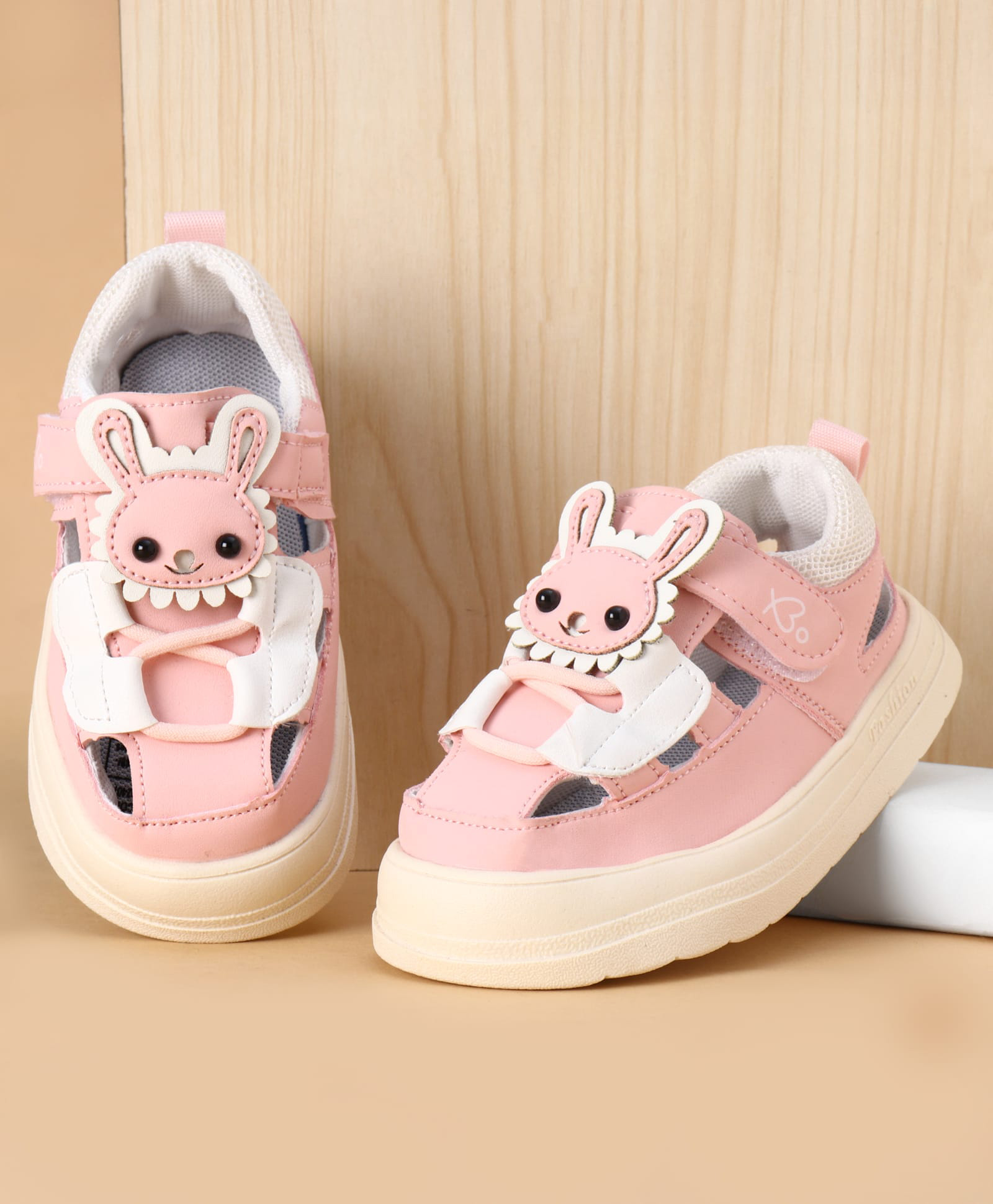 Babyoye Velcro Closure Sandals With Bunny Applique - Pink-picture-19