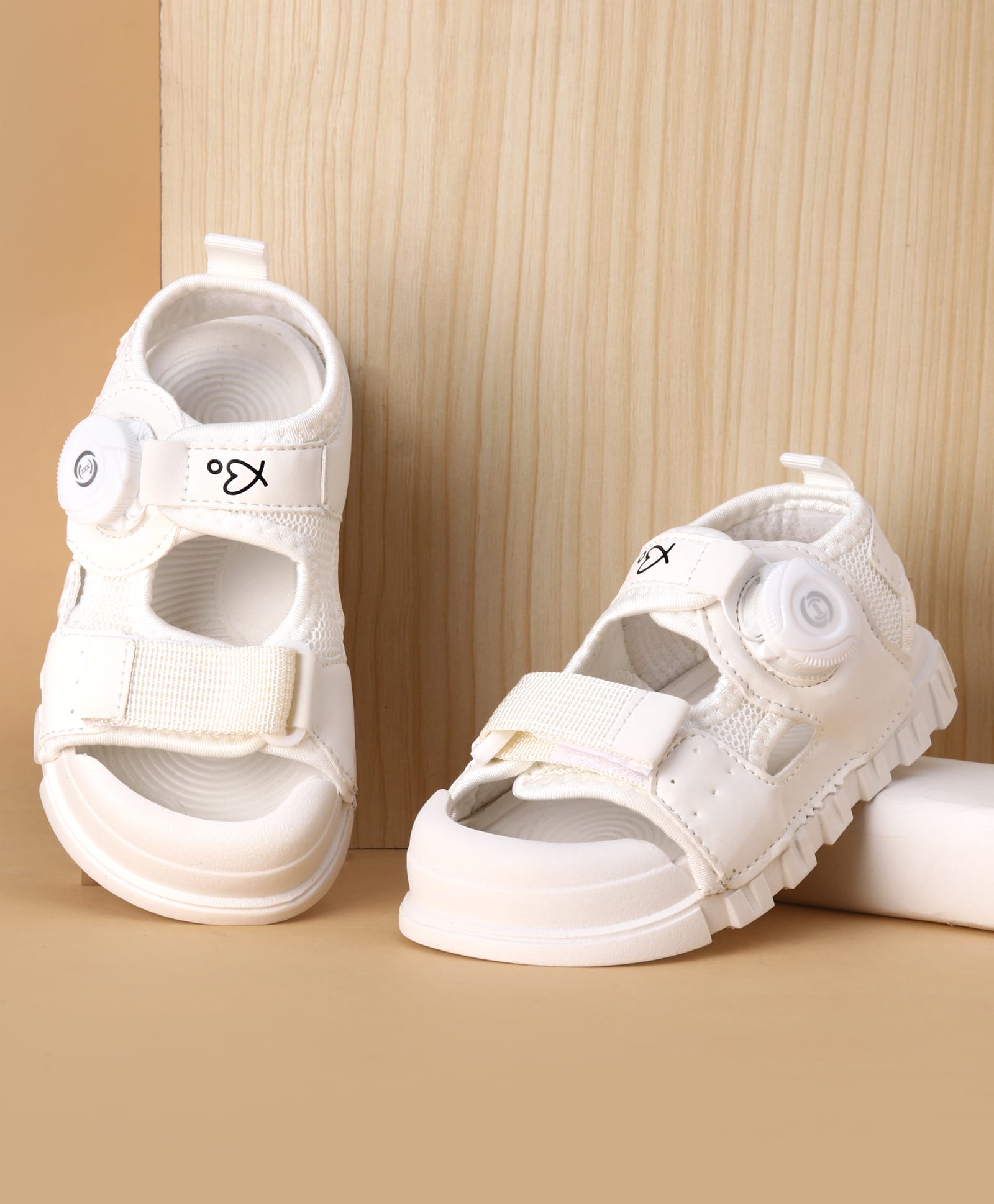 Babyoye Velcro Closure Solid Colour Sandals - White-image-37