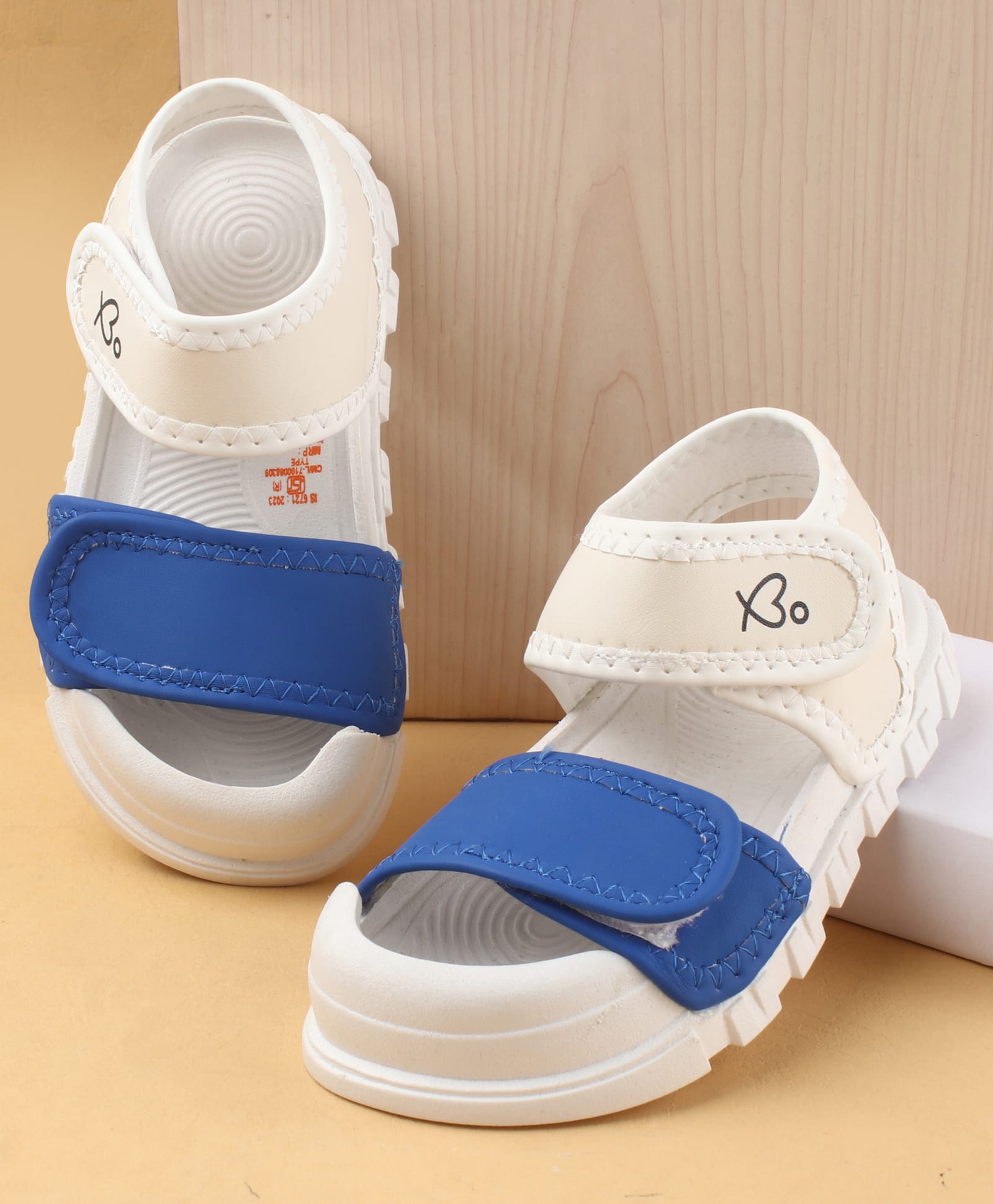 Babyoye Sandals With Velcro Closure with Brand Logo - Blue & White-image-6