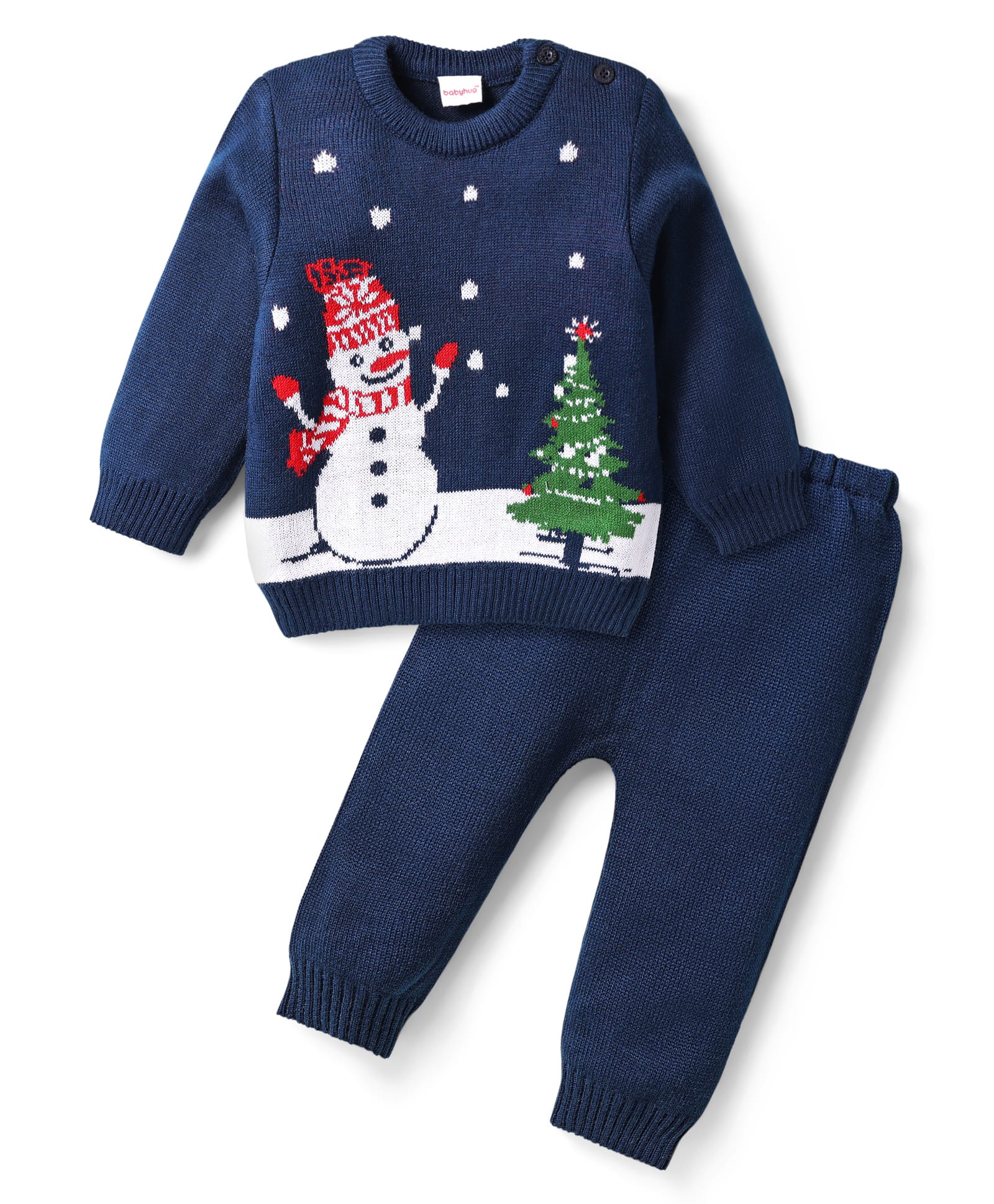 Babyhug Acrylic Knitted Full Sleeves Sweater Set With Christmas Design - Navy Blue-image-33