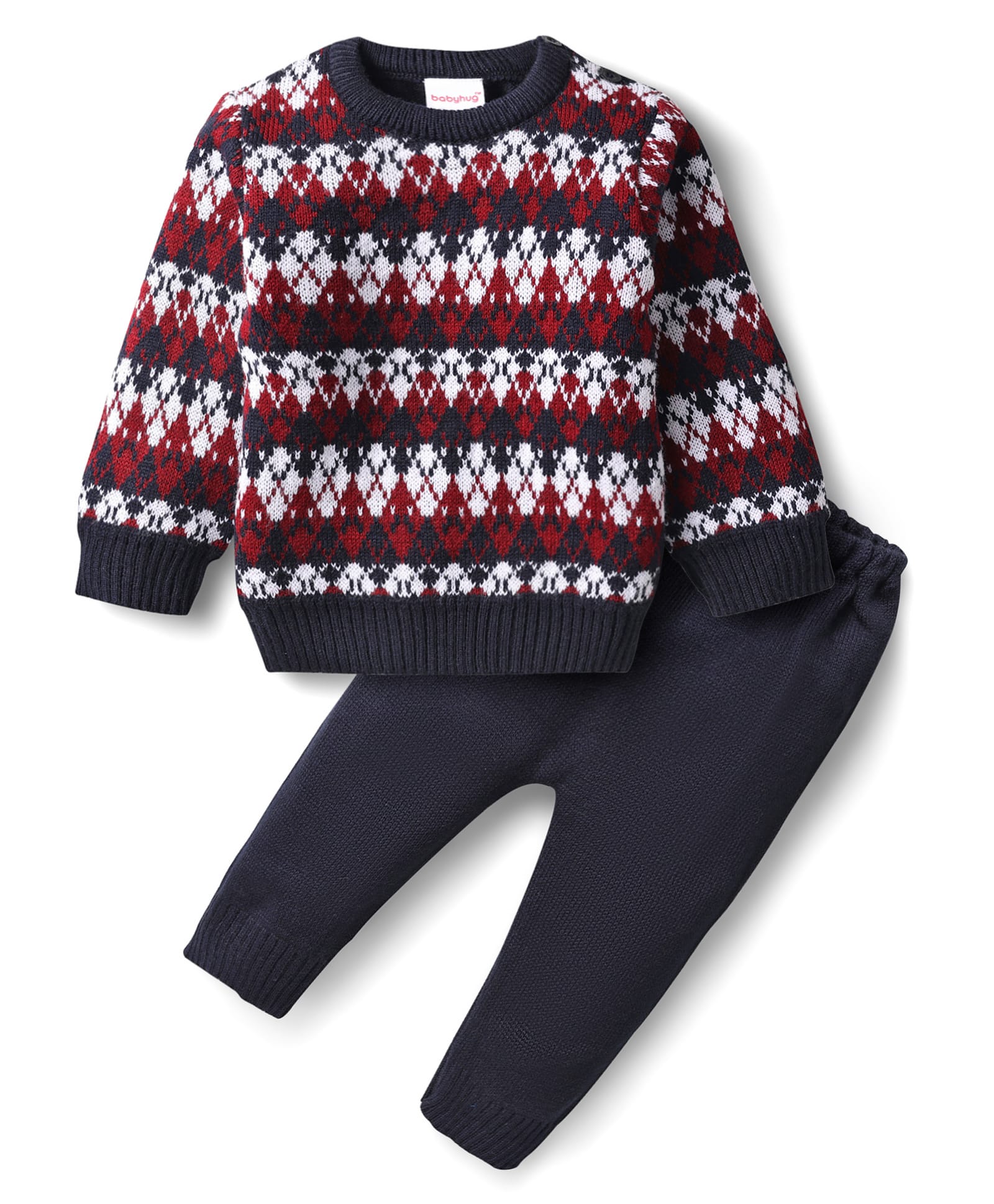 Babyhug Acrylic Knitted Full Sleeves Sweater Set With Chevron Design - Navy Blue-picture-16