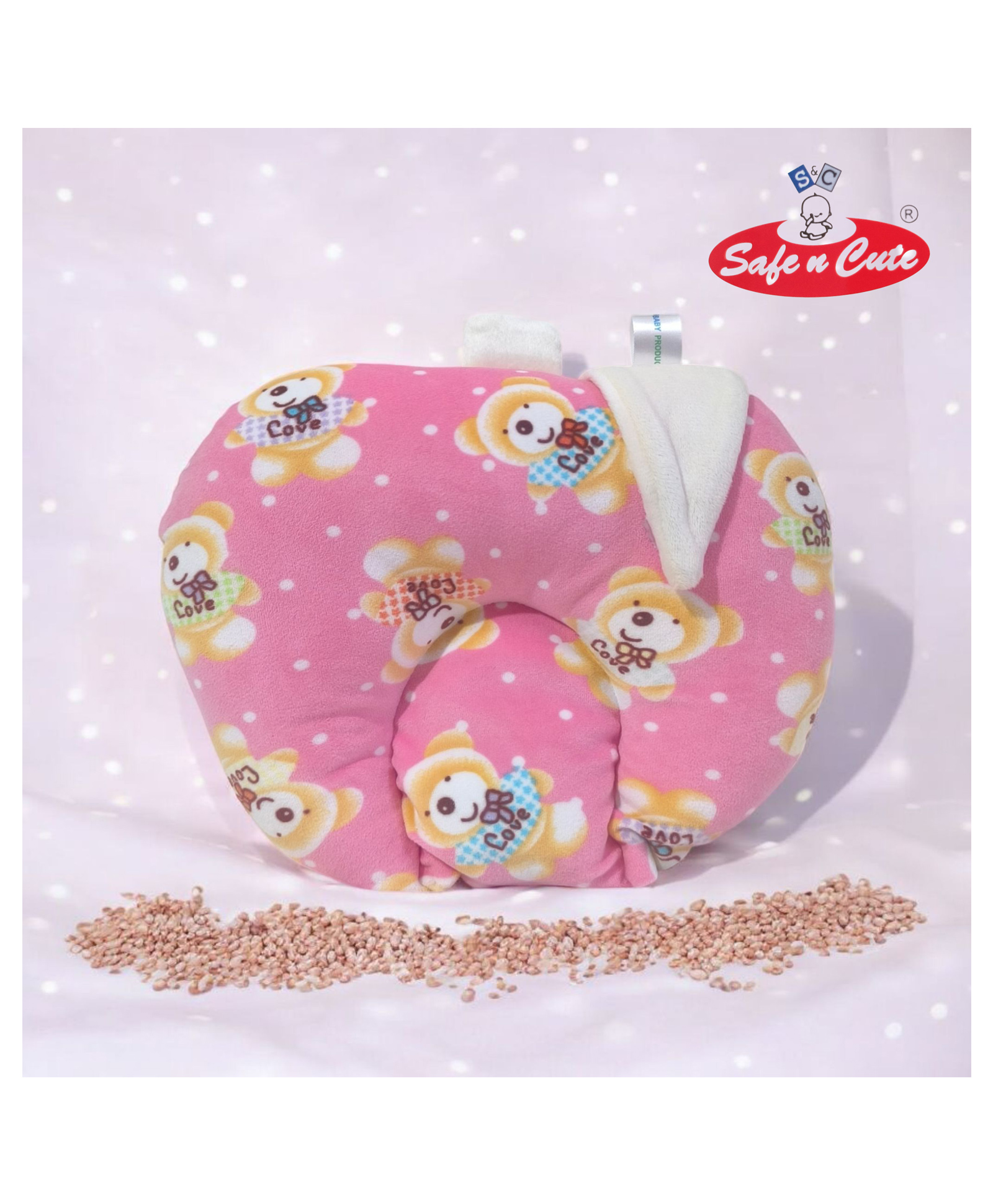 Safe N Cute Baby Mustard Seed Pillow for New Born Baby, Ideal for Perfect Head Shape - Pink-image-27