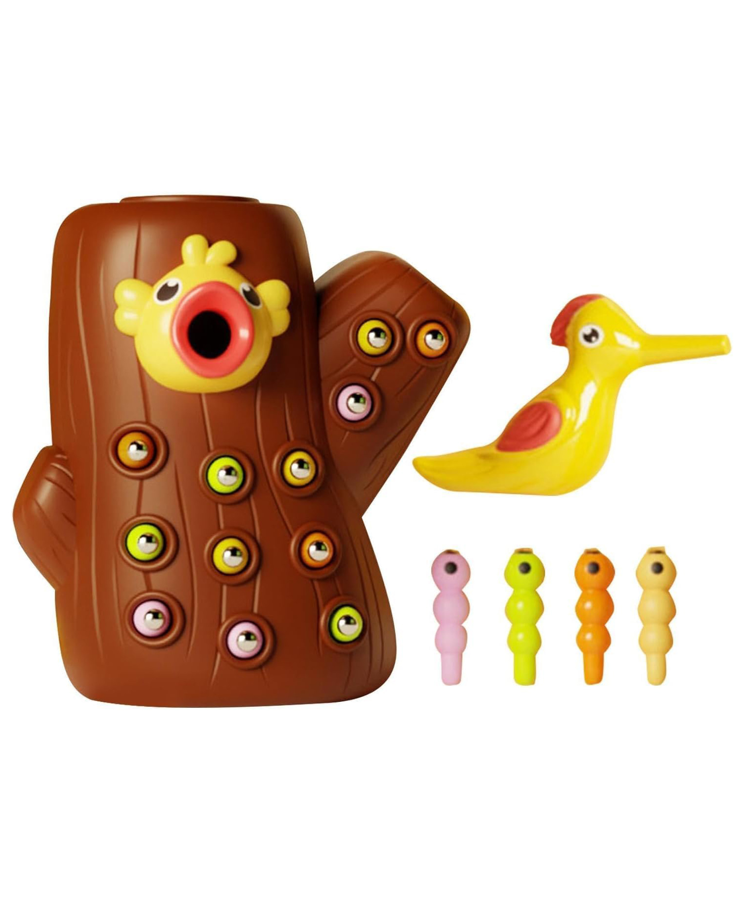 Happy Hues Woodpecker -Capture The Magnetic Worms Toys-Sorting & Stacking Toy- Skills Enhancement & Motor Skill Toys for Toddlers/Kid - Early Educational-Montessori Toy - Brown-image-38