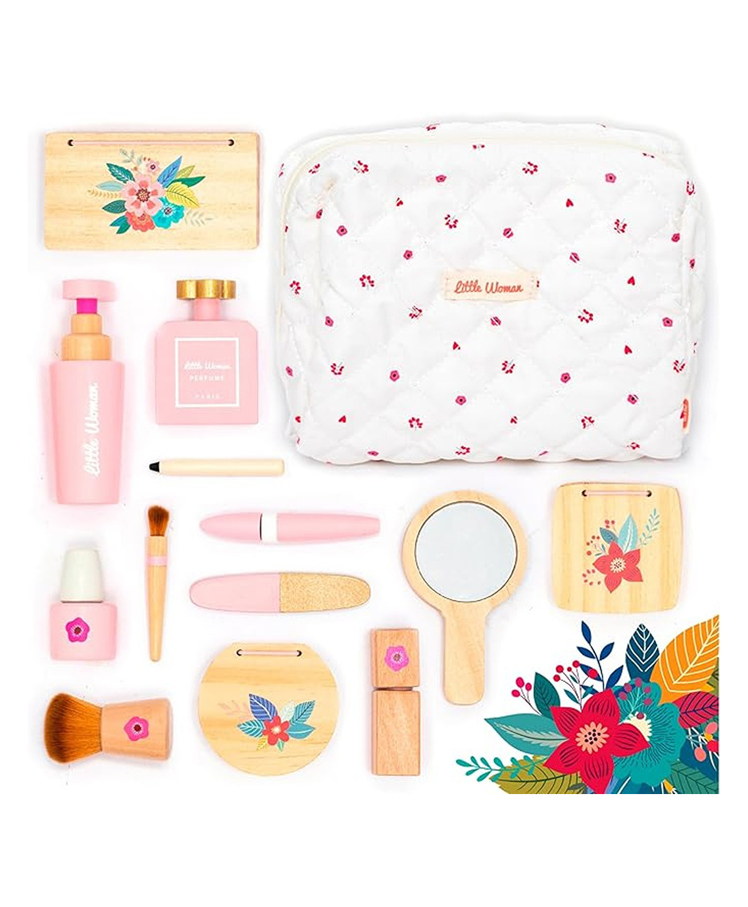 Happy Hues Premium 14 Pcs Kids Pretend Play Makeup Kit in a Portable Bag- Includes Lipstick, Nail Polish, Eyeshadow Set, Glitters, and Various Makeup Brushes & Accessories-picture-18