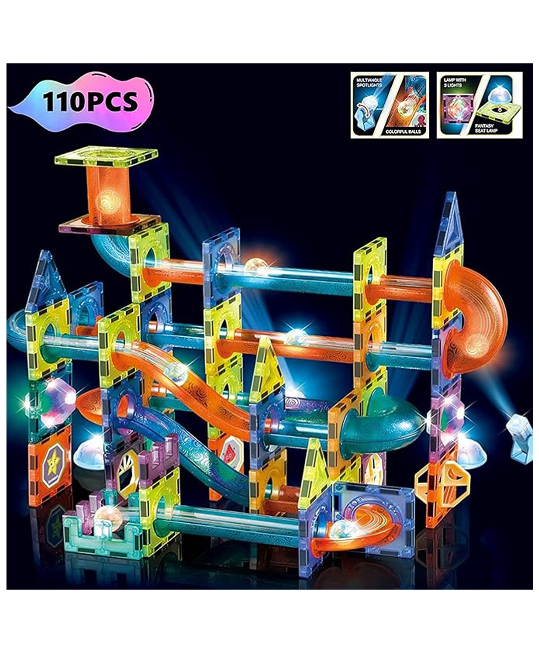 Happy Hues 110 Pcs Light Magnetic Building Blocks for Kids, 3D STEAM Educational Toys, Magnetic Marble Run/ Toys for Kids-picture-16