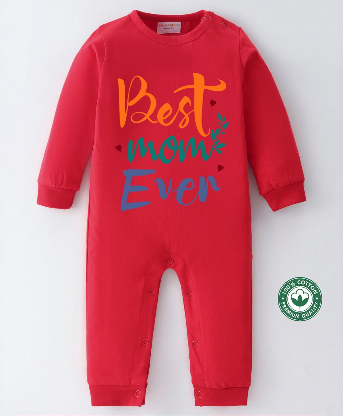 BLUSHES 100% Cotton Mothers Day Theme Full Sleeves Best Mom Ever Text Printed Romper - Red-picture-34