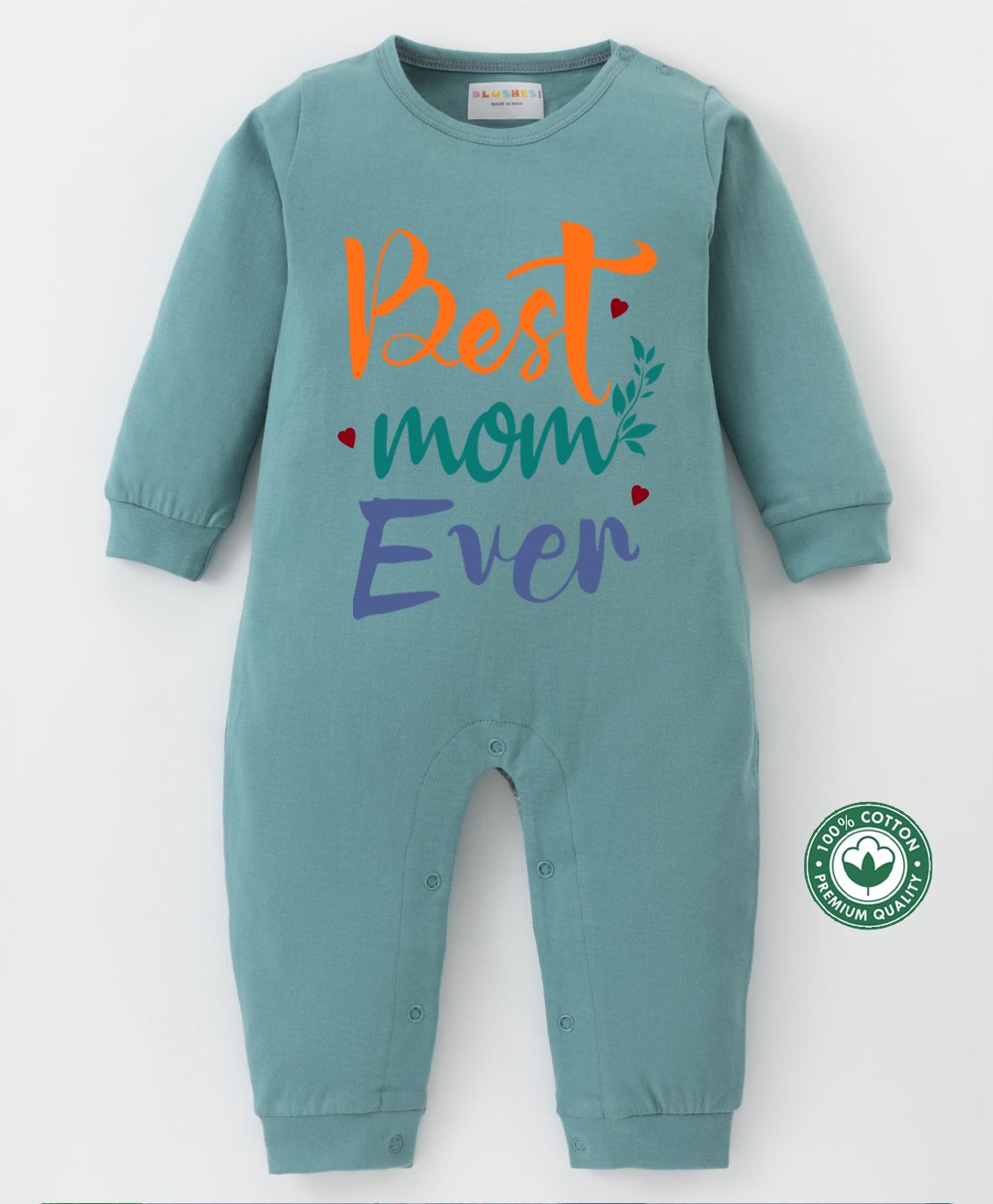 BLUSHES 100% Cotton Mothers Day Theme Full Sleeves Best Mom Ever Text Printed Romper - Olive Green-picture-16