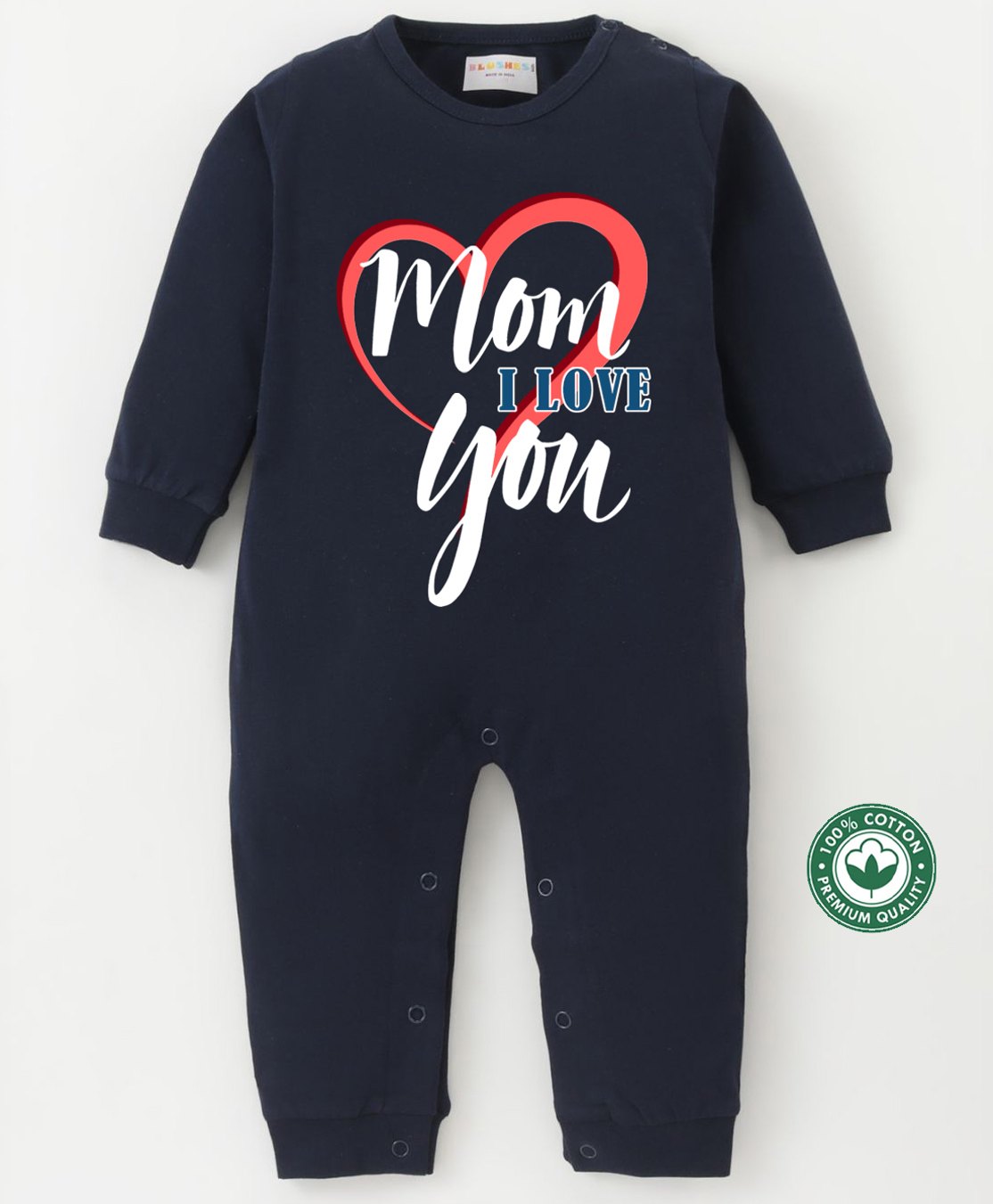BLUSHES 100% Cotton Mothers Day Theme Full Sleeves Mom I Love You Text Printed Romper - Navy Blue-picture-18