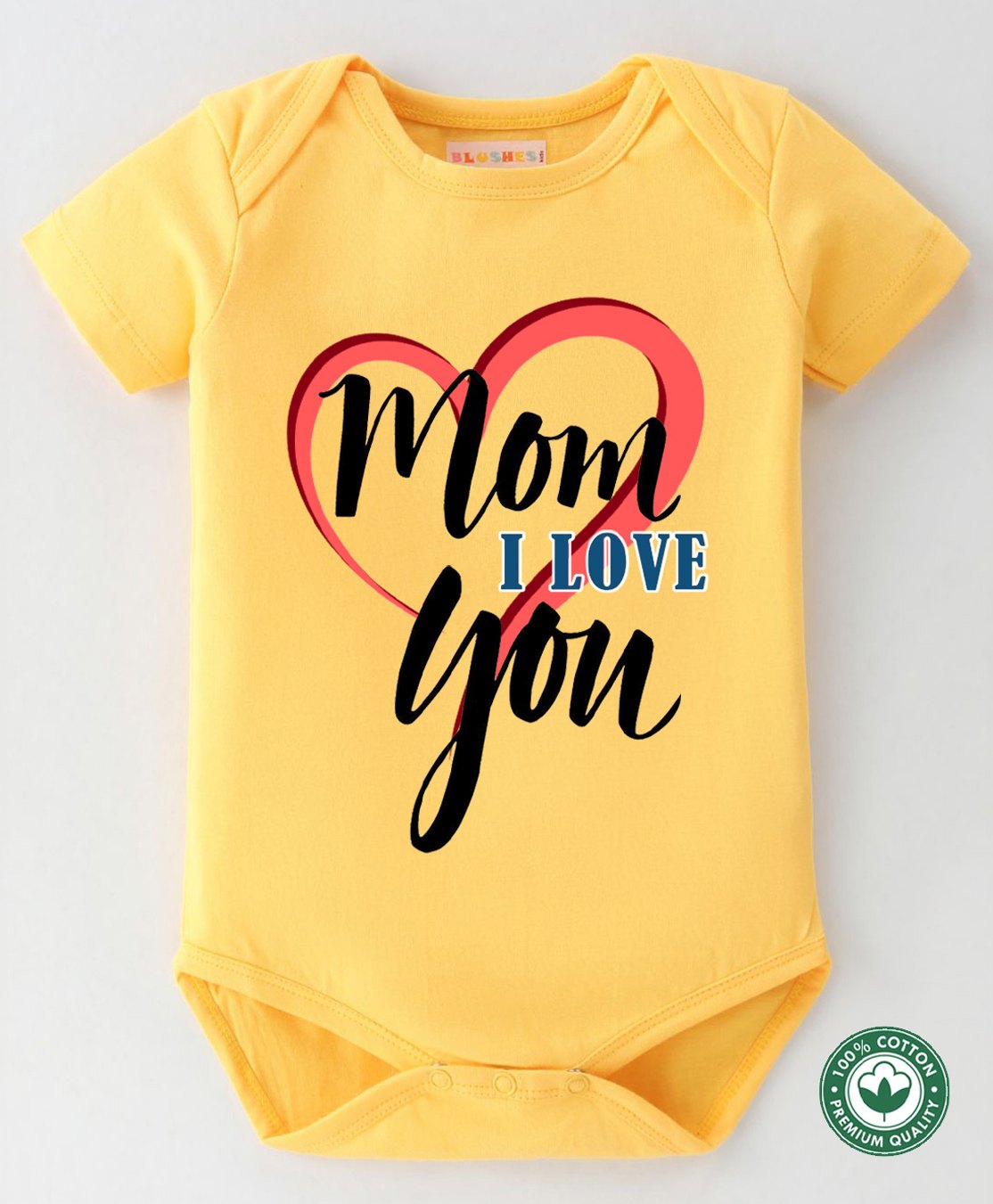 BLUSHES 100% Cotton Mothers Day Theme Half Sleeves Mom I Love You Text Printed Onesie - Yellow-picture-34