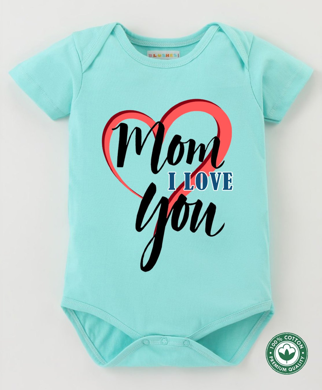 BLUSHES 100% Cotton Mothers Day Theme Half Sleeves Mom I Love You Text Printed Onesie - Sea Green-picture-11