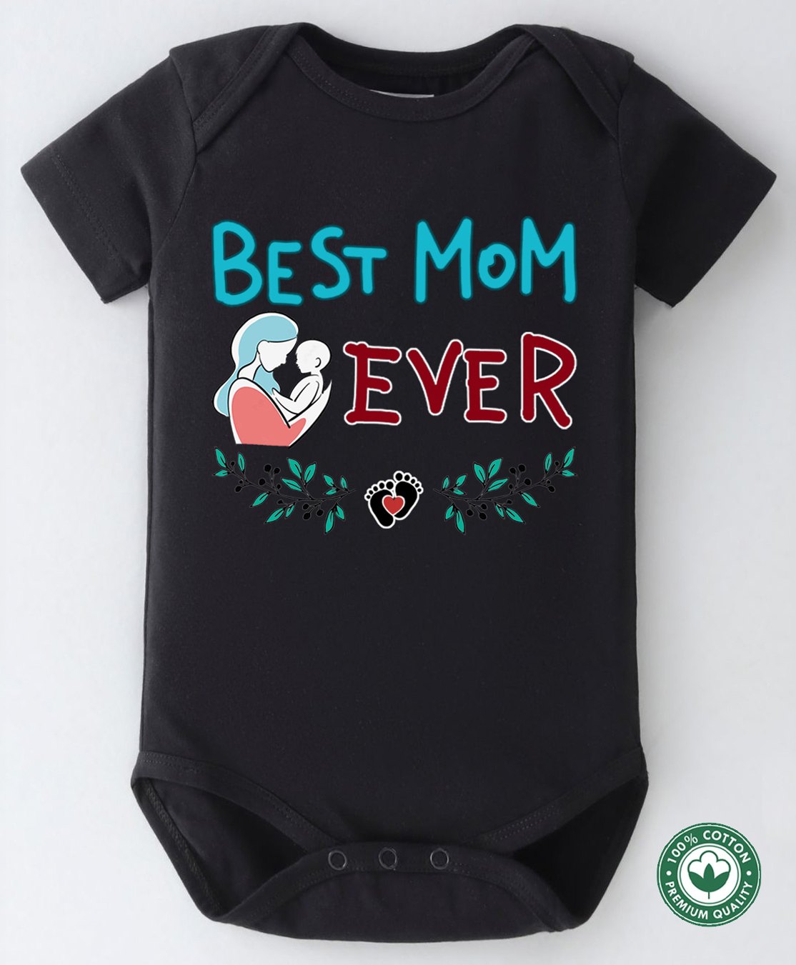 BLUSHES 100% Cotton Mothers Day Theme Half Sleeves Best Mom Ever Text Printed Onesie - Black-picture-39