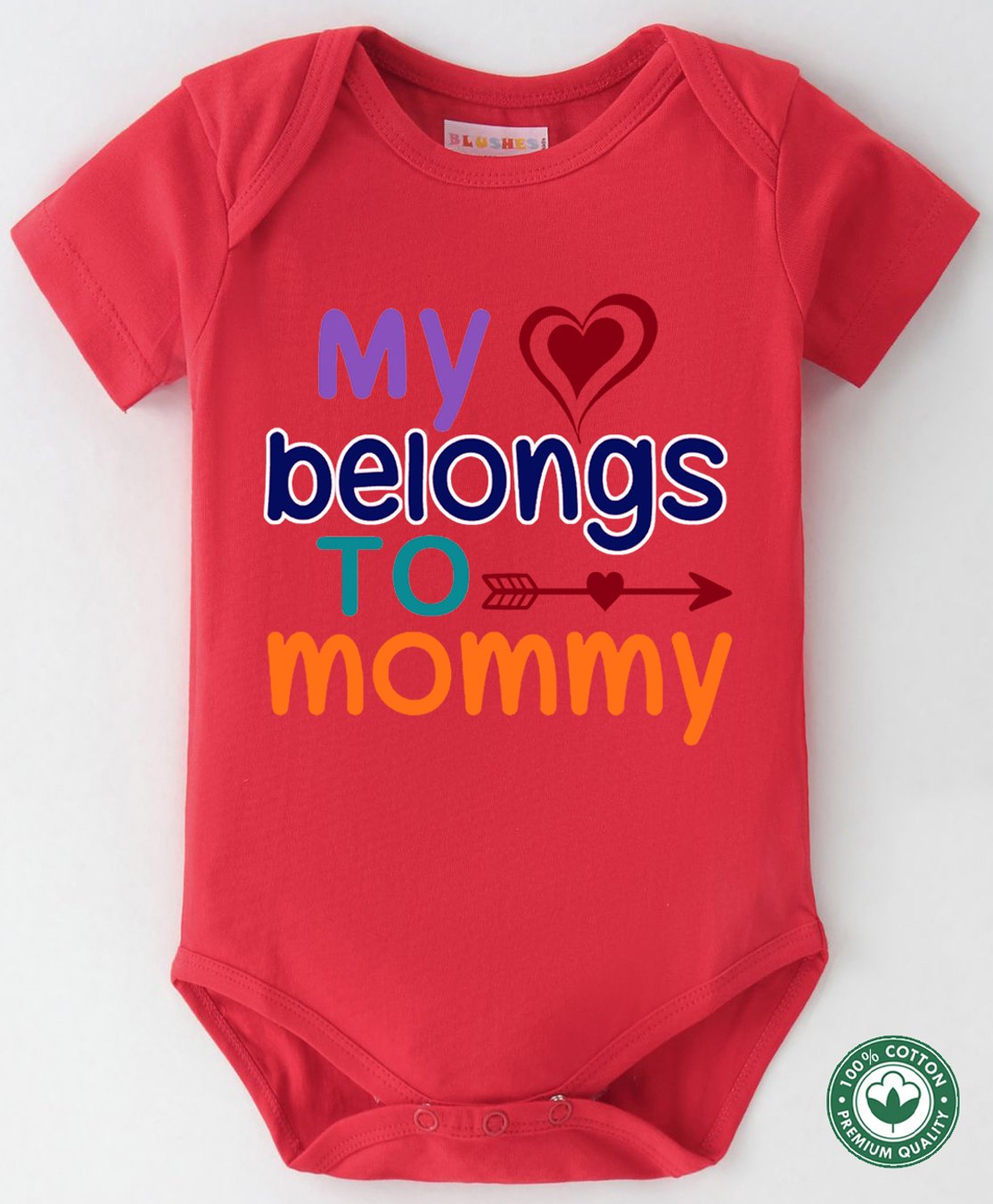 BLUSHES 100% Cotton Mothers Day Theme Half Sleeves My Heart Belongs To Mommy Text Printed Onesie - Red-image-44